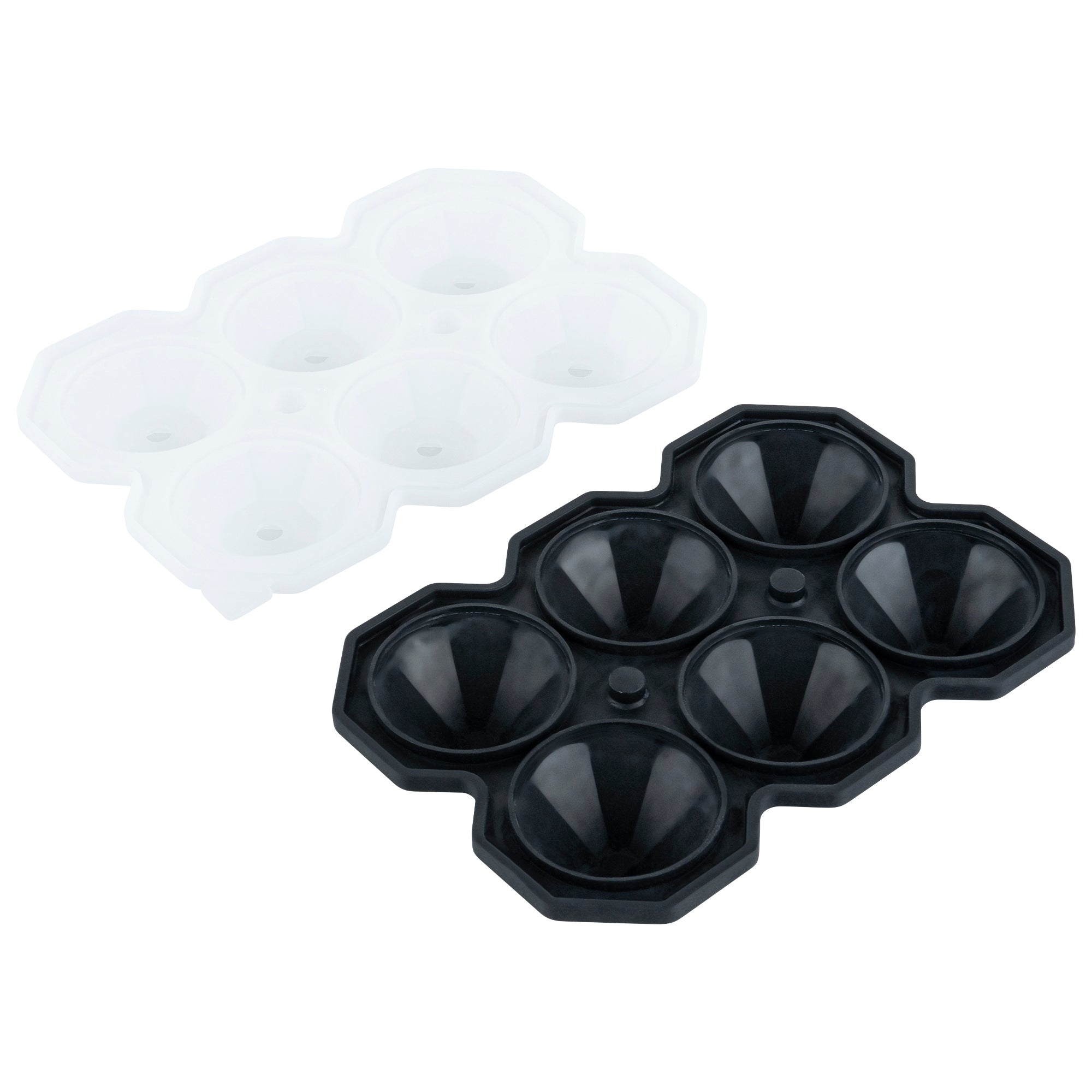 Premium Black Silicone Ice Cube Tray - 6 Diamond-Shaped Compartments (2