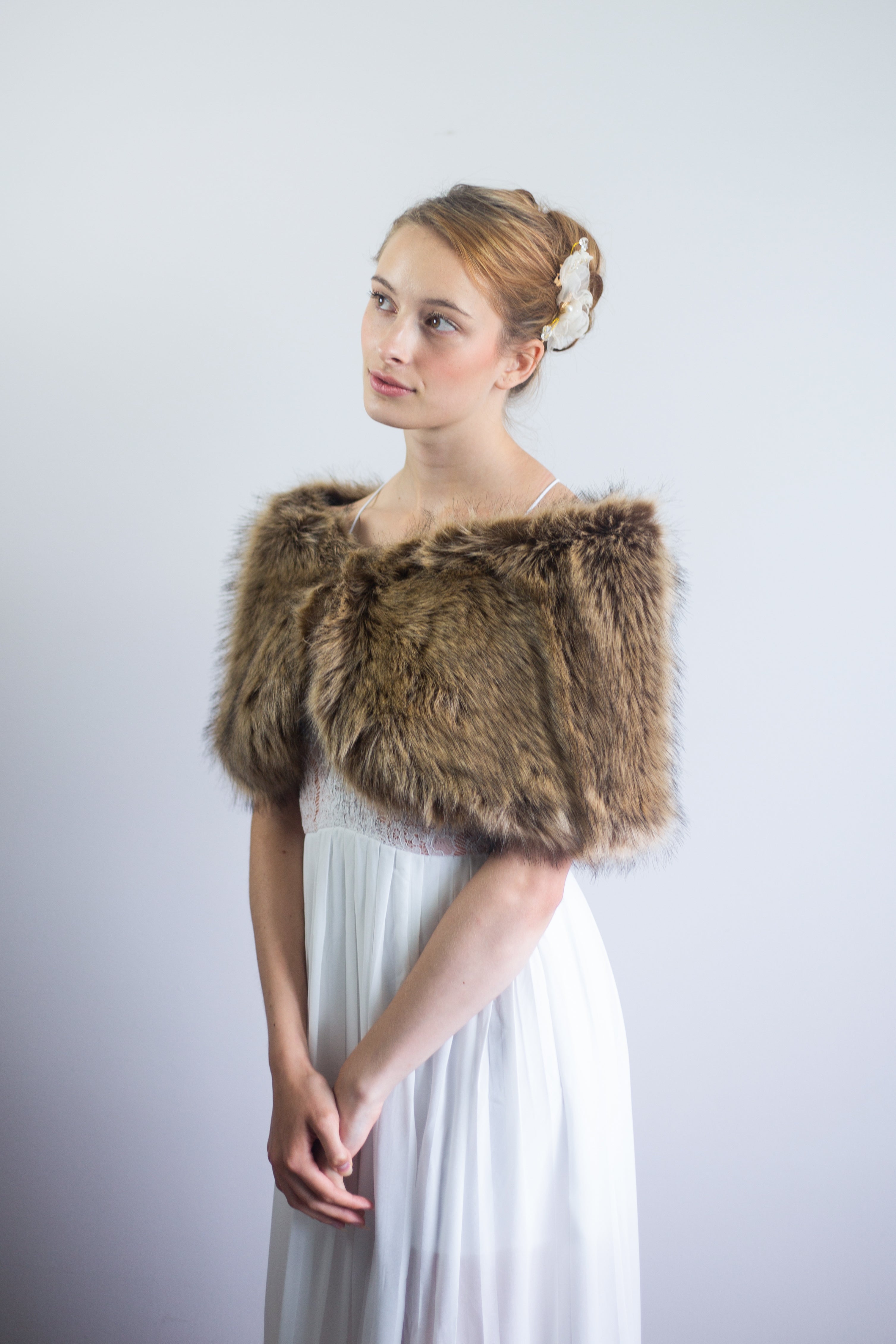 Luxury Brown Fur Wrap Shawl - Serena Brw03 | Soft & Warm Winter Accessory for Women | Perfect for Parties, Weddings & Cold Weather Fashion