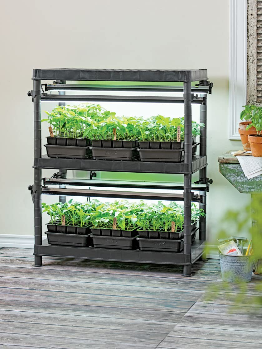 Gardener's Supply Company Stack-n-Grow Grow Light System with 2 Full-Spectrum T5 Fluorescent Bulbs – Indoor Plant Stand for Seeds, Herbs, Succulents & Houseplants | Perfect for Home Gardening, Hydroponics & Year-Round Indoor Planting