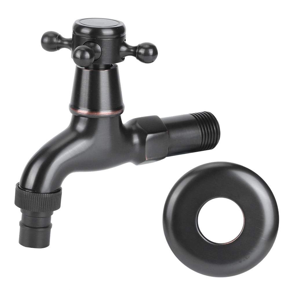 Retro Style G1/2in Thread Brass Black Water Faucet - Quick Open Short Tap for Washing Machine, Home & Bathroom Use | Durable Brass Construction for Kitchen Sink, Laundry Room & Outdoor Applications