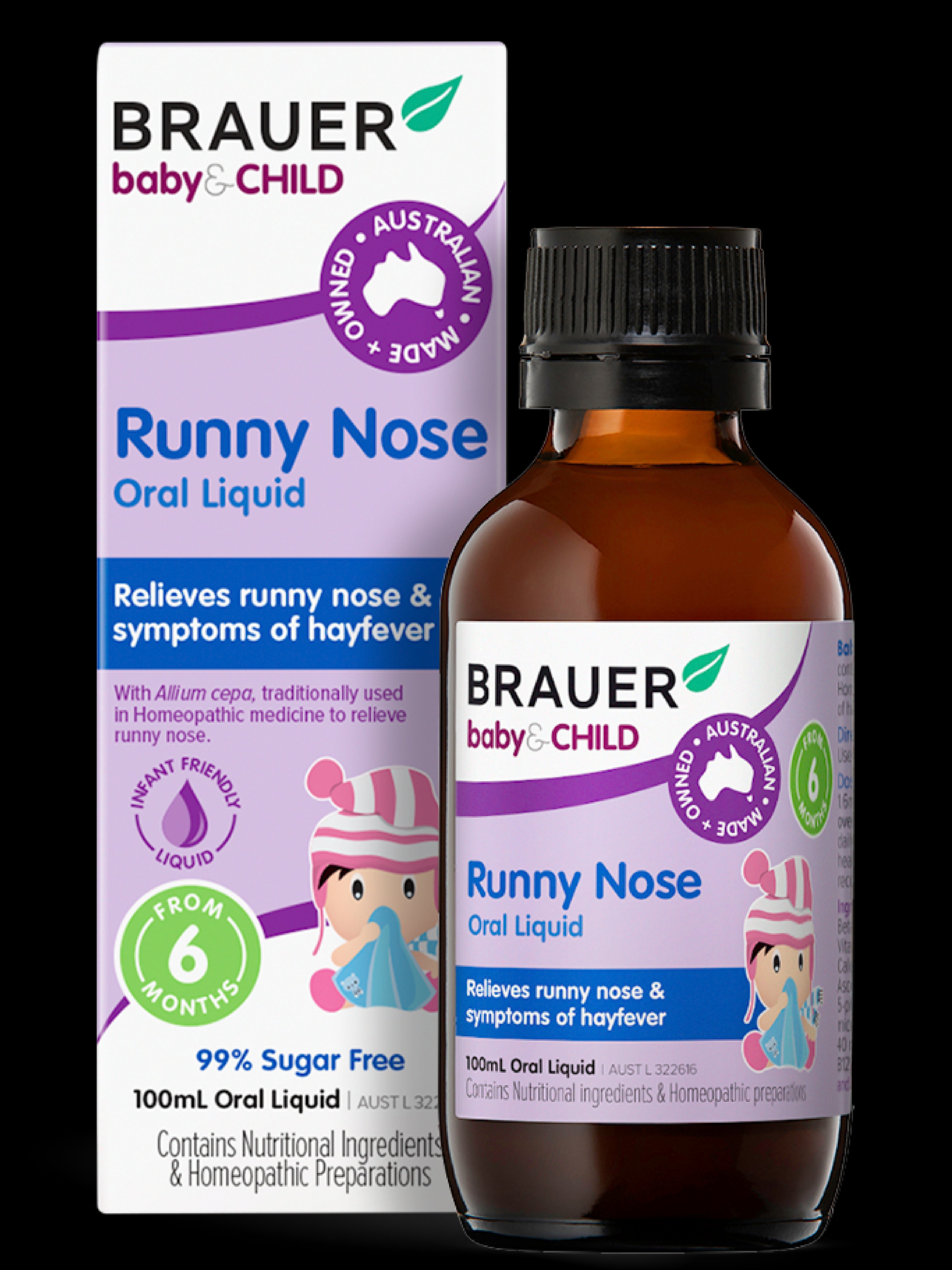Brauer Baby & Child Runny Nose Relief Liquid - Natural Homeopathic Medicine for Cold & Allergy Symptoms - Safe for Infants & Toddlers - Perfect for Daycare, Travel & Nighttime Relief