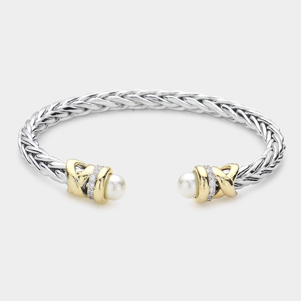 Elegant Silver Pearl Cuff Bracelet for Women - Perfect for Weddings, Parties & Special Occasions