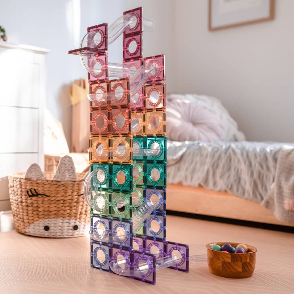Connetix Magnetic Tiles Pastel Ball Run Pack - 106 Piece STEM Educational Building Toys for Kids | Perfect for Creative Play, Classroom Activities & Birthday Gifts