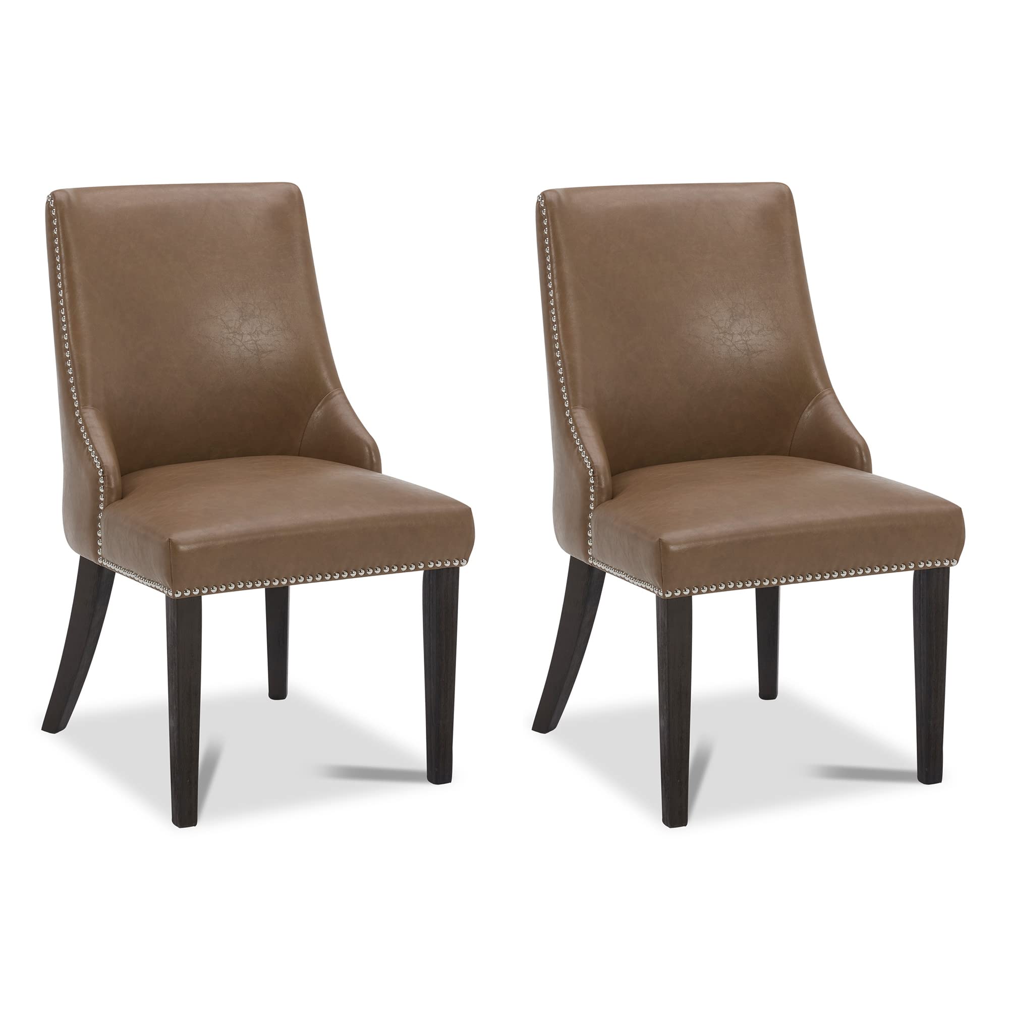 Farmhouse Dining Chairs Set of 2 - High Back Upholstered Chairs with Nailhead Trim, Rustic Saddle Brown - Perfect for Kitchen, Dining Room, Breakfast Nook & Farmhouse Decor