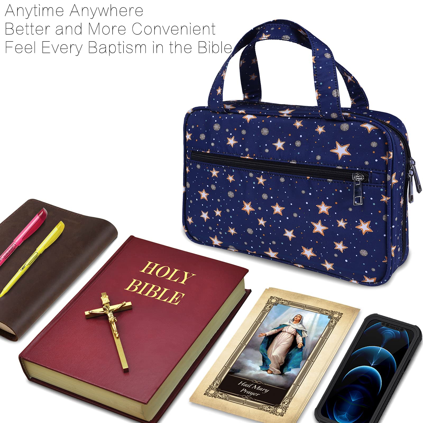 Premium Black Canvas Bible Cover with Handle & Zippered Pocket - Religious Gift for Christian Women & Men - Church Bible Bag for Bible Study - Durable Bible Book Cover for Kids - Perfect for Church Services, Bible Study Groups & Travel