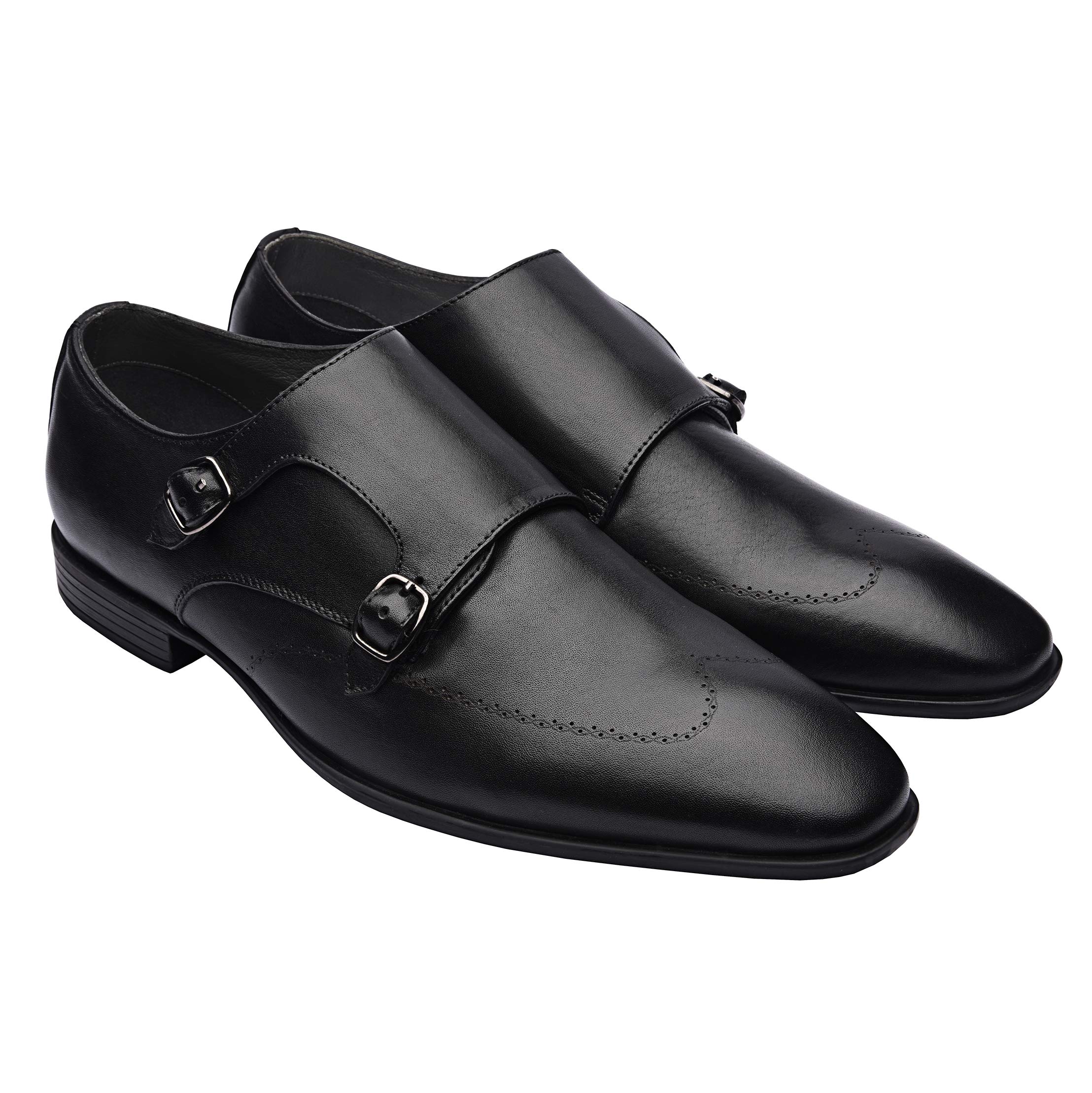 Melvin Men's Luxury Genuine Leather Wingtip Monk Strap Dress Shoes - Handcrafted Formal Business Shoes with Lightweight TPR Sole - Perfect for Weddings, Office & Special Occasions