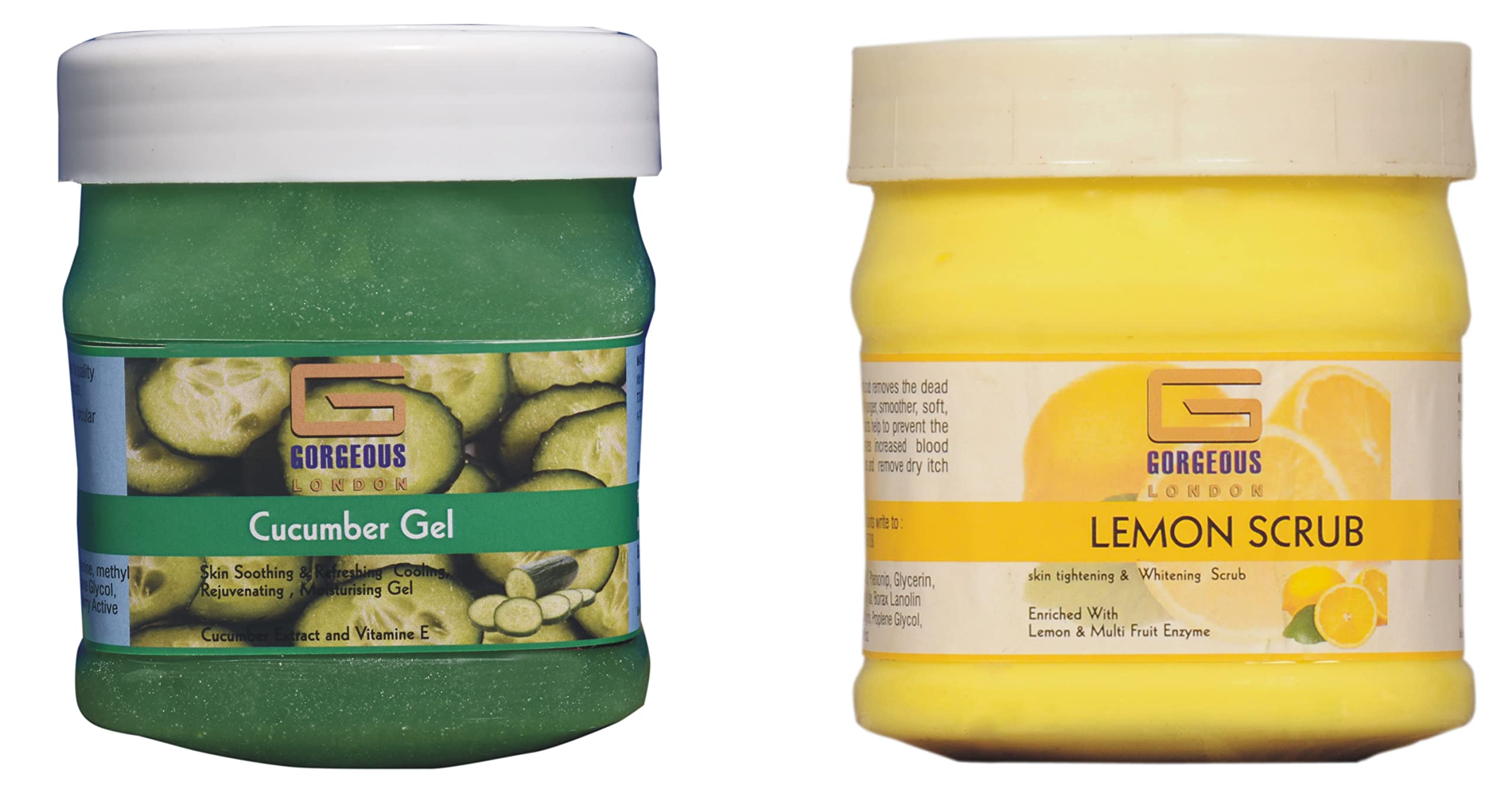 London Cucumber Gel & Green Lemon Scrub Set - 2 Pack (450ml Each) | Hydrating Facial Treatment & Exfoliating Body Scrub for Glowing Skin | Perfect for Spa Day & Skincare Routine