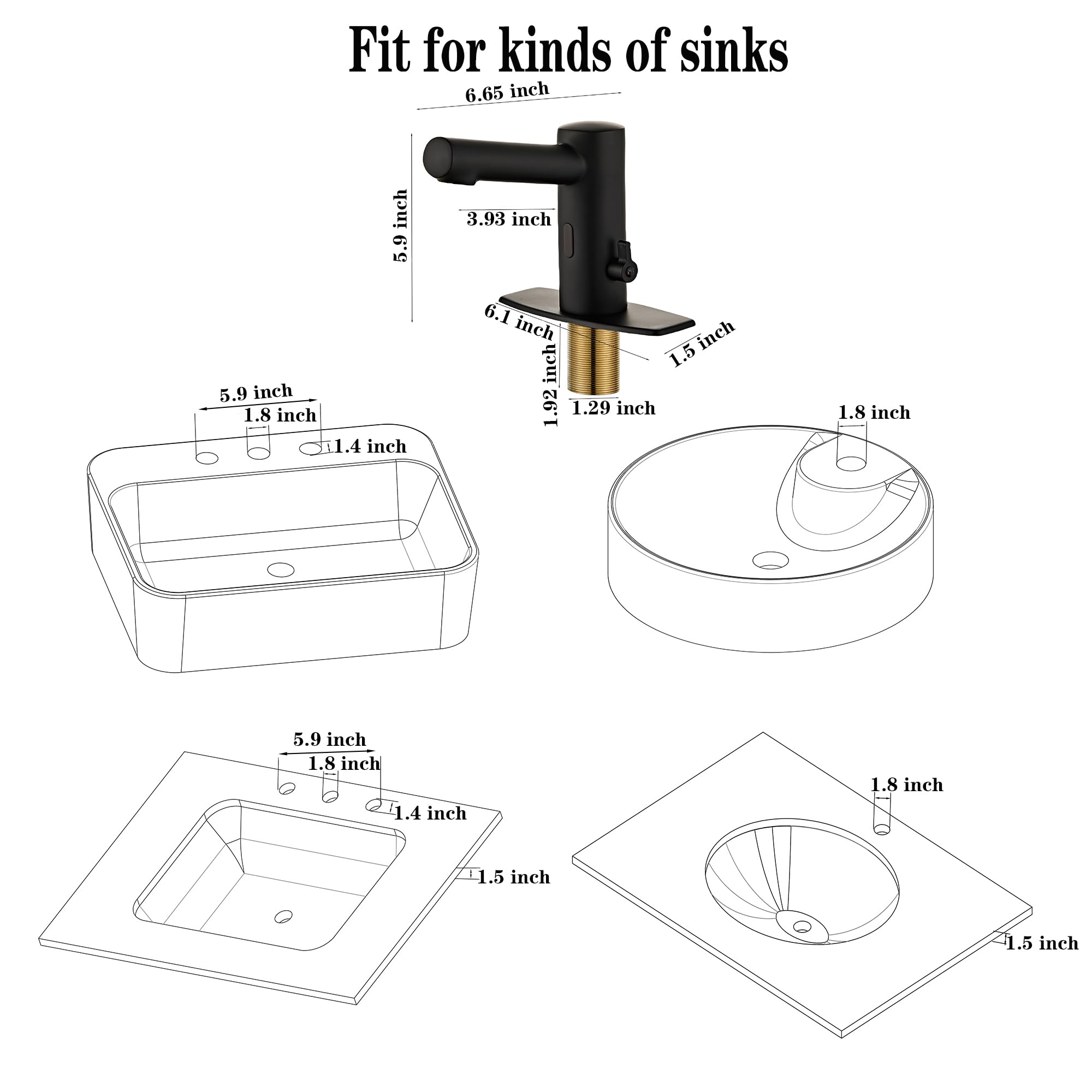 Automatic Touchless Bathroom Sink Faucet with Motion Sensor - Hands-Free Sensor Activated Water Tap for Hotel, Hospital & Home - Matt Black Finish (CEC DOE Certified) - Perfect for Hygienic Washrooms and Public Spaces