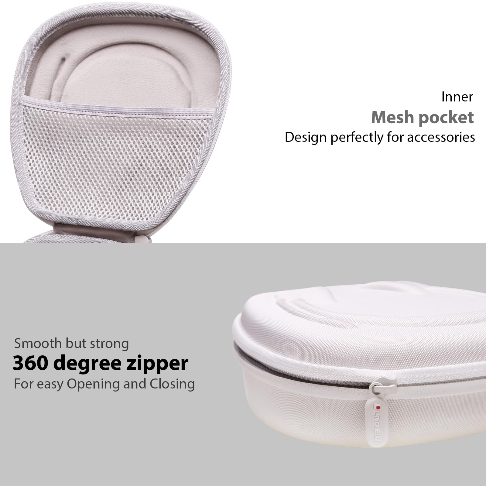 LTGEM Hard Protective Headphone Case for Logitech H390/H430/H570e/Zone 300/Zone 301, JLab Go Work, JIAMQISHI & EAGLEND Headsets - Shockproof Travel Storage (White & Grey) - Perfect for Office, Travel & Gaming Accessories