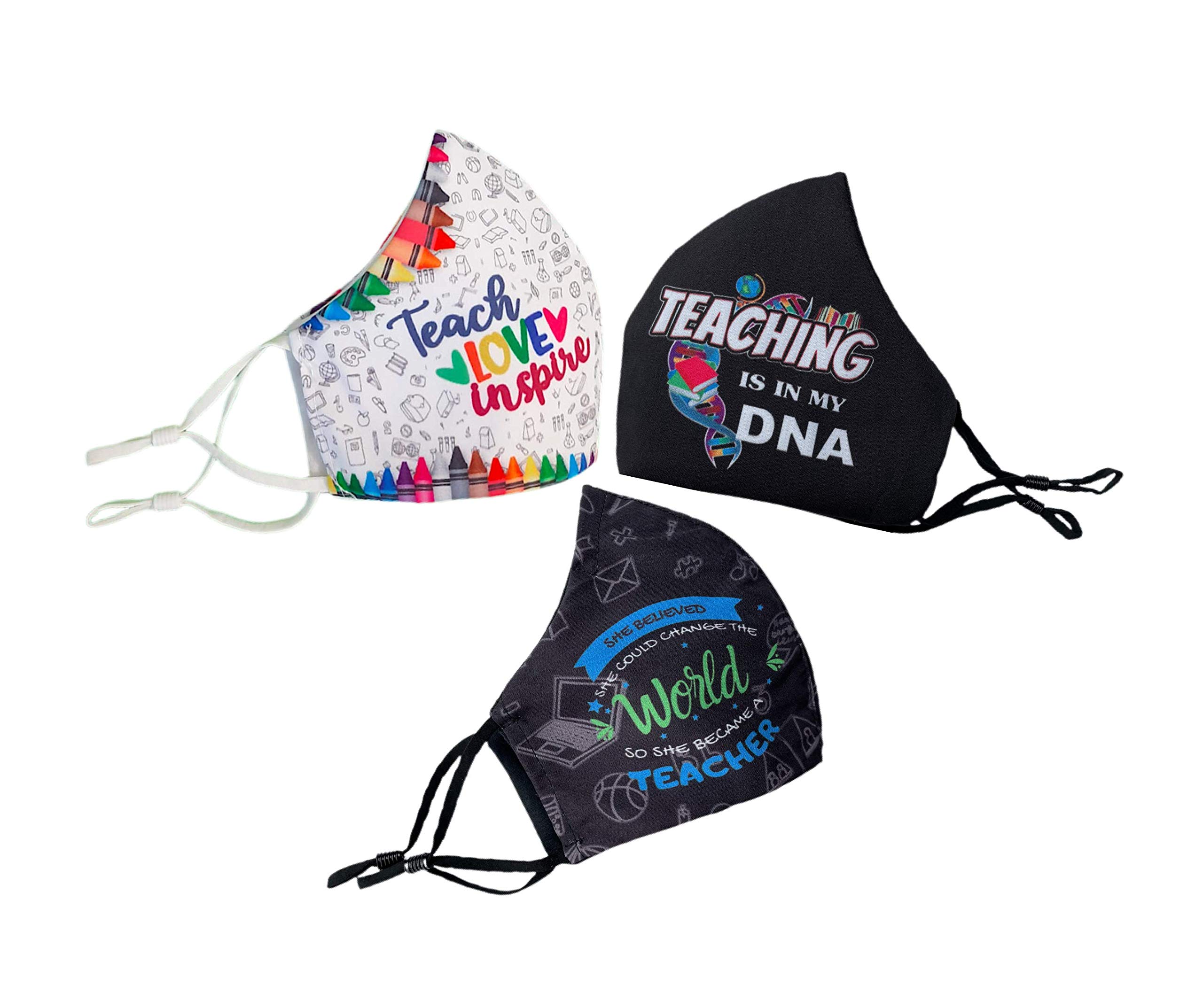 3PC - Pack of 3 Reusable Face Masks with Lanyard & Filter Pocket | Breathable Cotton Bandana Masks for Teachers, Men & Women | Back to School, Office & Daily Protection
