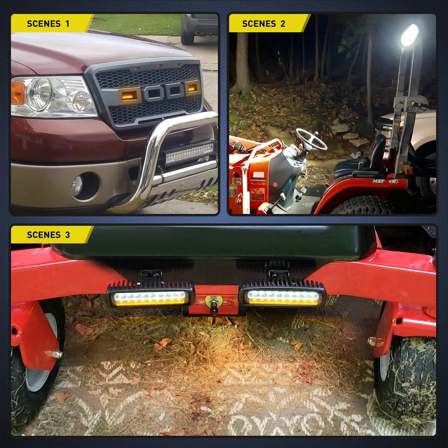 6 Inch 54W 4800LM Amber White LED Flood Work Lights (Pair) - Waterproof Off-Road Lighting for Trucks, ATVs, Boats & Emergency Vehicles