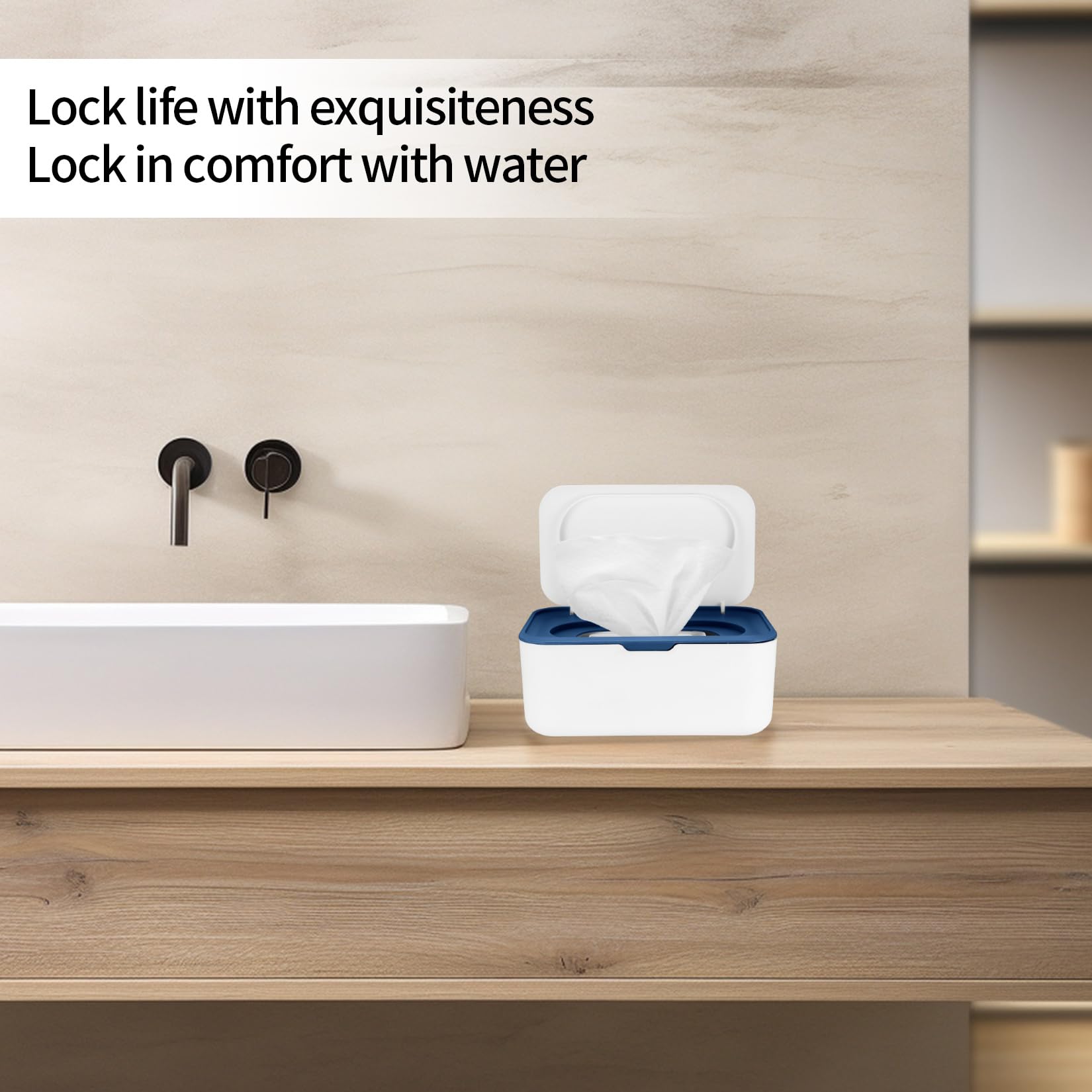 **Blue Wet Wipes Dispenser Box with Lid - Dustproof Napkin & Toilet Tissue Storage Holder for Baby Wipes, Home, Office Desk - Includes Mask Storage Organizer Case (Perfect for Nursery, Bathroom & Travel)**