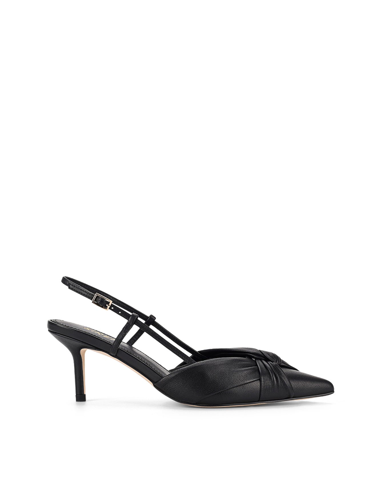 Yonder Slingback Kitten Heels - Black Leather Women's Shoes | Comfortable Low Heel Pumps for Work, Office & Special Occasions