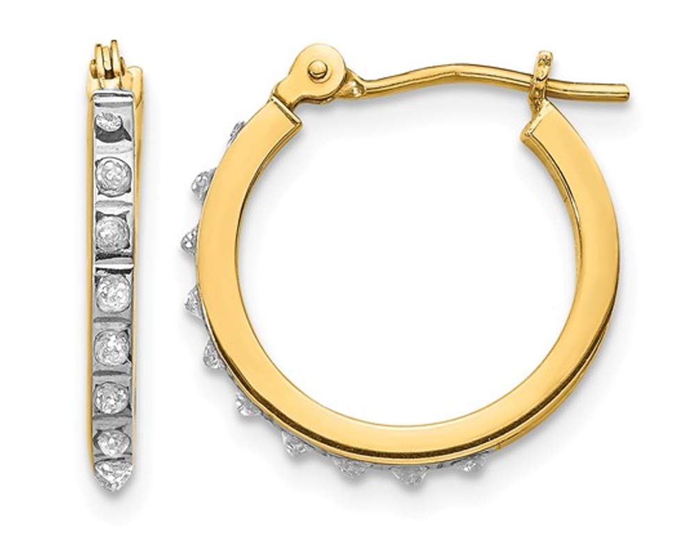 14K Yellow Gold Small Diamond Accent Hinged Hoop Earrings (2/3 Inch) - Perfect for Everyday Wear, Date Nights & Special Occasions