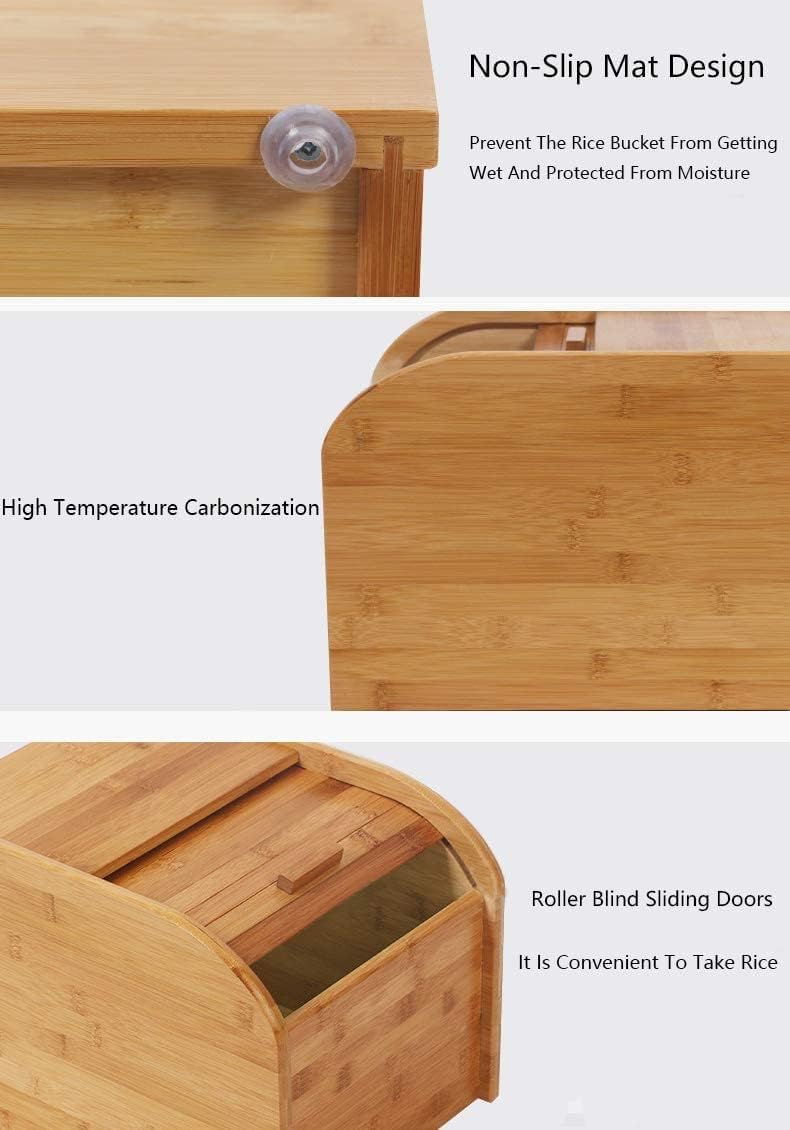 Premium Bamboo Rice Storage Container with Sliding Lid & Measuring Cup - Airtight Dry Food Dispenser for Kitchen, Pantry Organization - Perfect for Storing Rice, Grains, Cereals, Flour & Bulk Foods