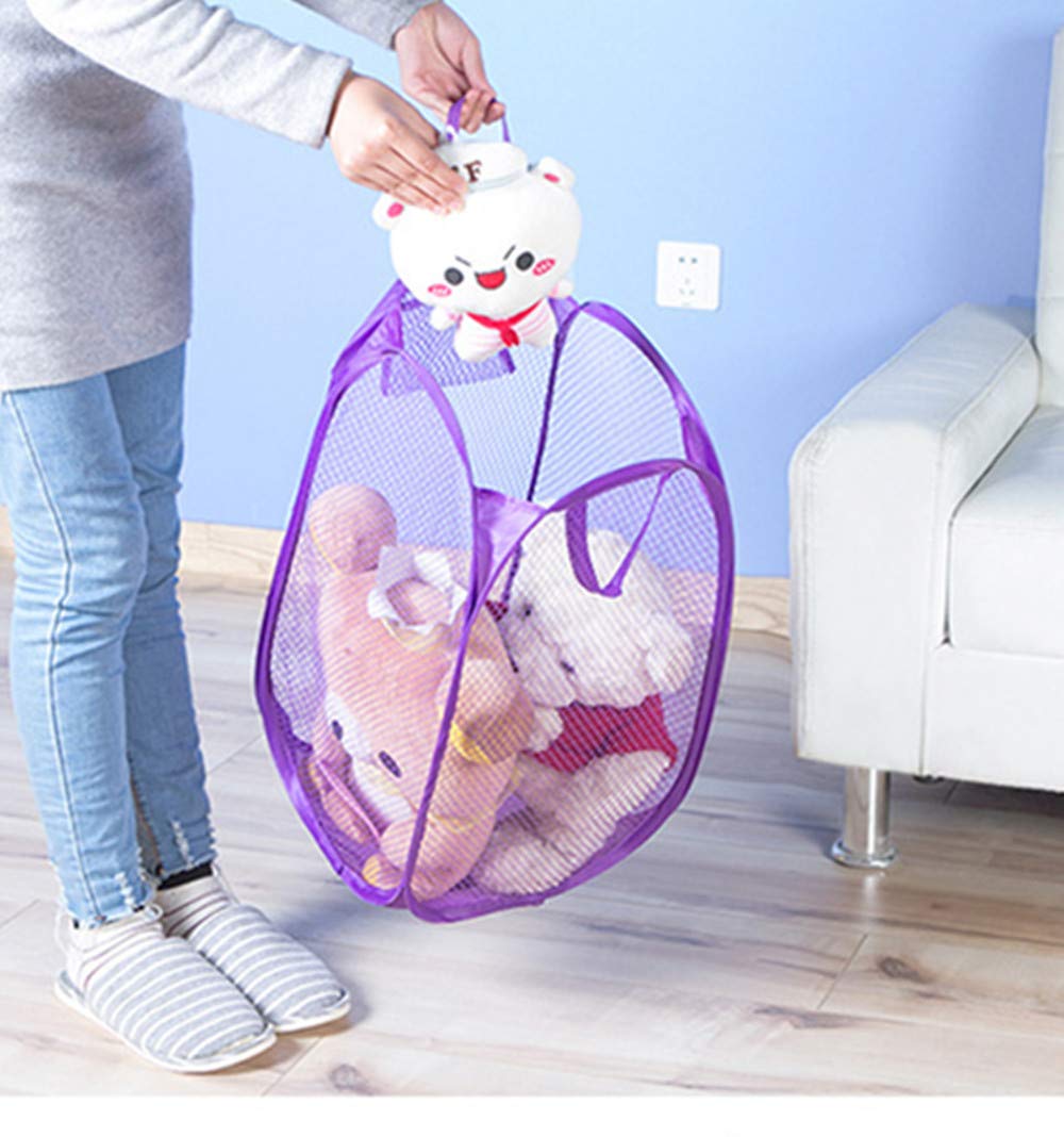 Foldable Portable Mesh Laundry Hamper for Baby Clothes & Kids Toys - Nursery Storage Basket, Pop Up Camper Organizer (Purple) - Perfect for Daycare, Travel & Small Space Organization