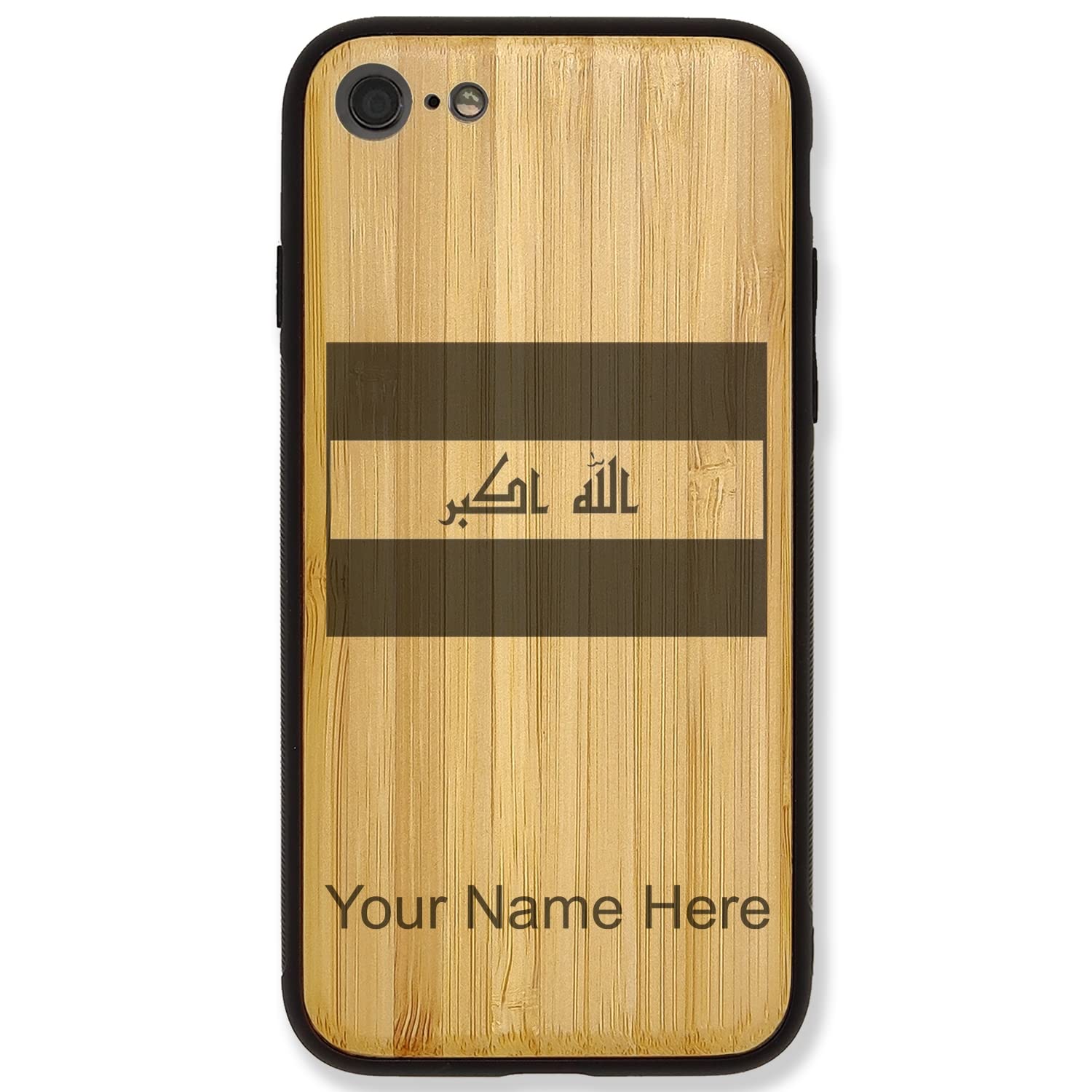 Premium Bamboo Phone Case for iPhone 7 Plus & 8 Plus - Iraqi Flag Design with Free Custom Engraving | Slim Protective Cover for Everyday Use, Travel & Gift Giving