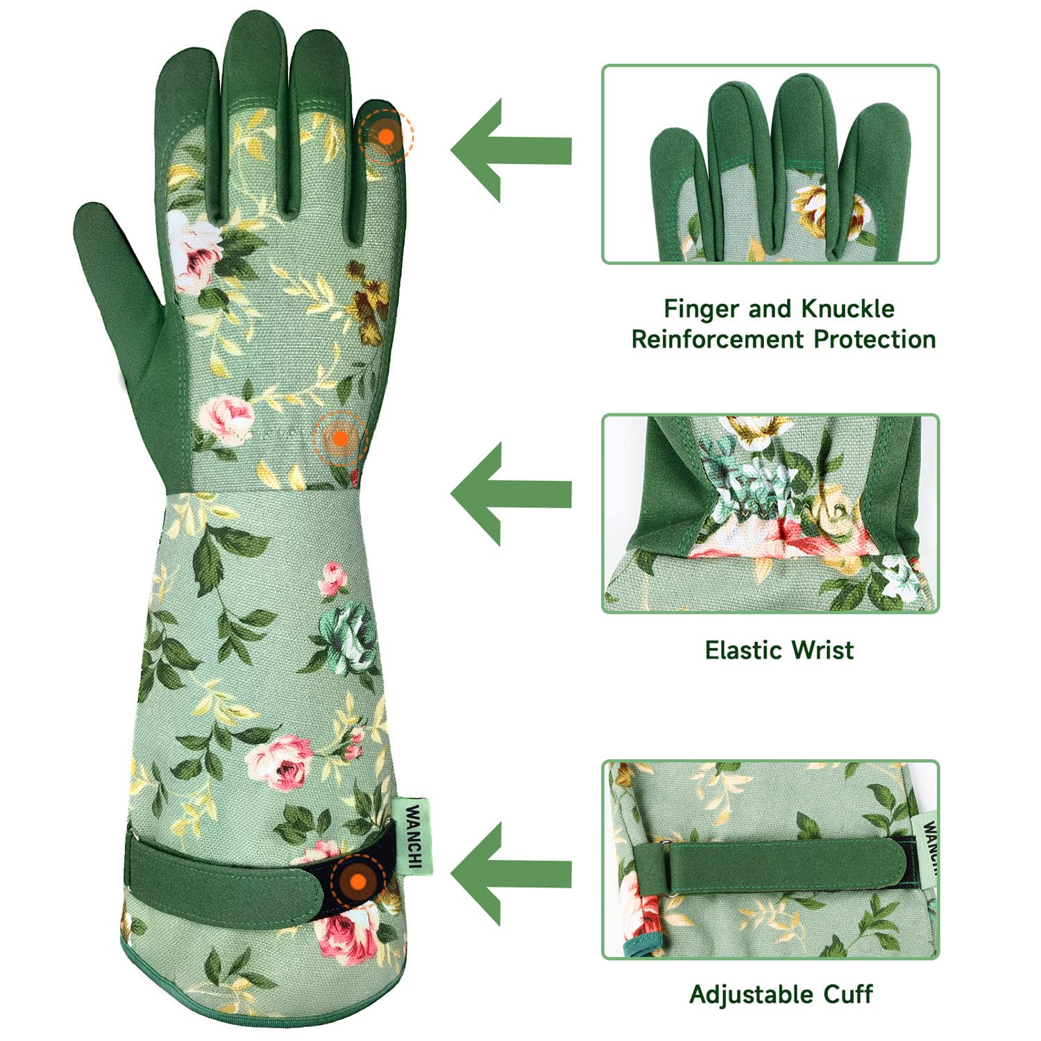 Durable & Comfortable Women's Gardening Gloves - Leather Long Garden Gloves for Yard Work, Planting & Outdoor Activities (Green Print, Medium) - Perfect for Weeding, Pruning & Landscaping