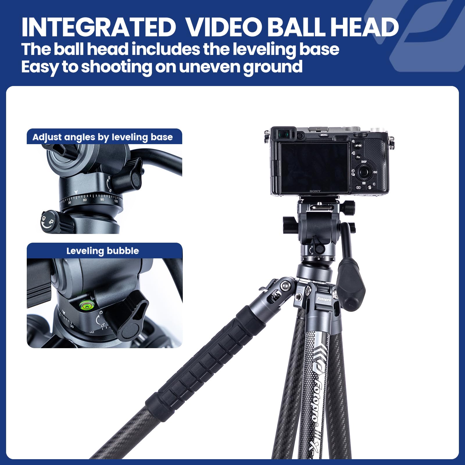 Fotopro 62 Inch Carbon Fiber Video Tripod - 2.27lbs Lightweight Travel Tripod with Fluid Head & Phone Clip - Professional DSLR Camera Tripod Supports 11lb Load - X-Aircross 3 Lite Video Grey - Perfect for Travel Vlogging, YouTube Videos & Outdoor Photography