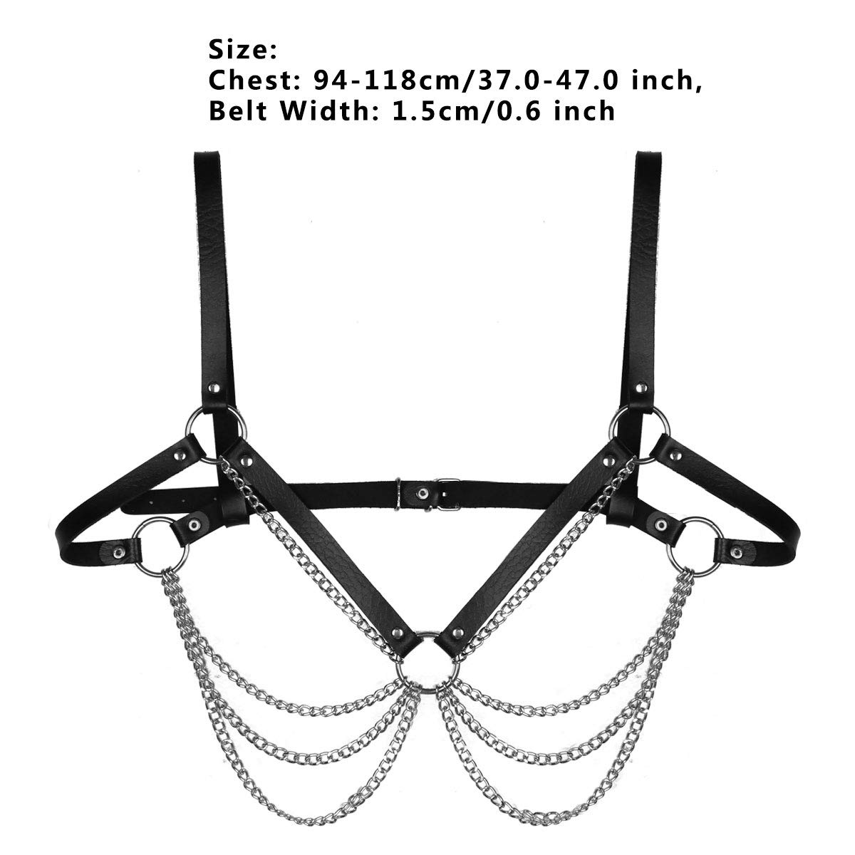 Punk Waist Belt Body Chain - PU Leather Chest Harness with Metal O-Rings & Tassel Chains - Gothic Fashion Accessory for Women - Perfect for Music Festivals, Rave Outfits & Edgy Street Style