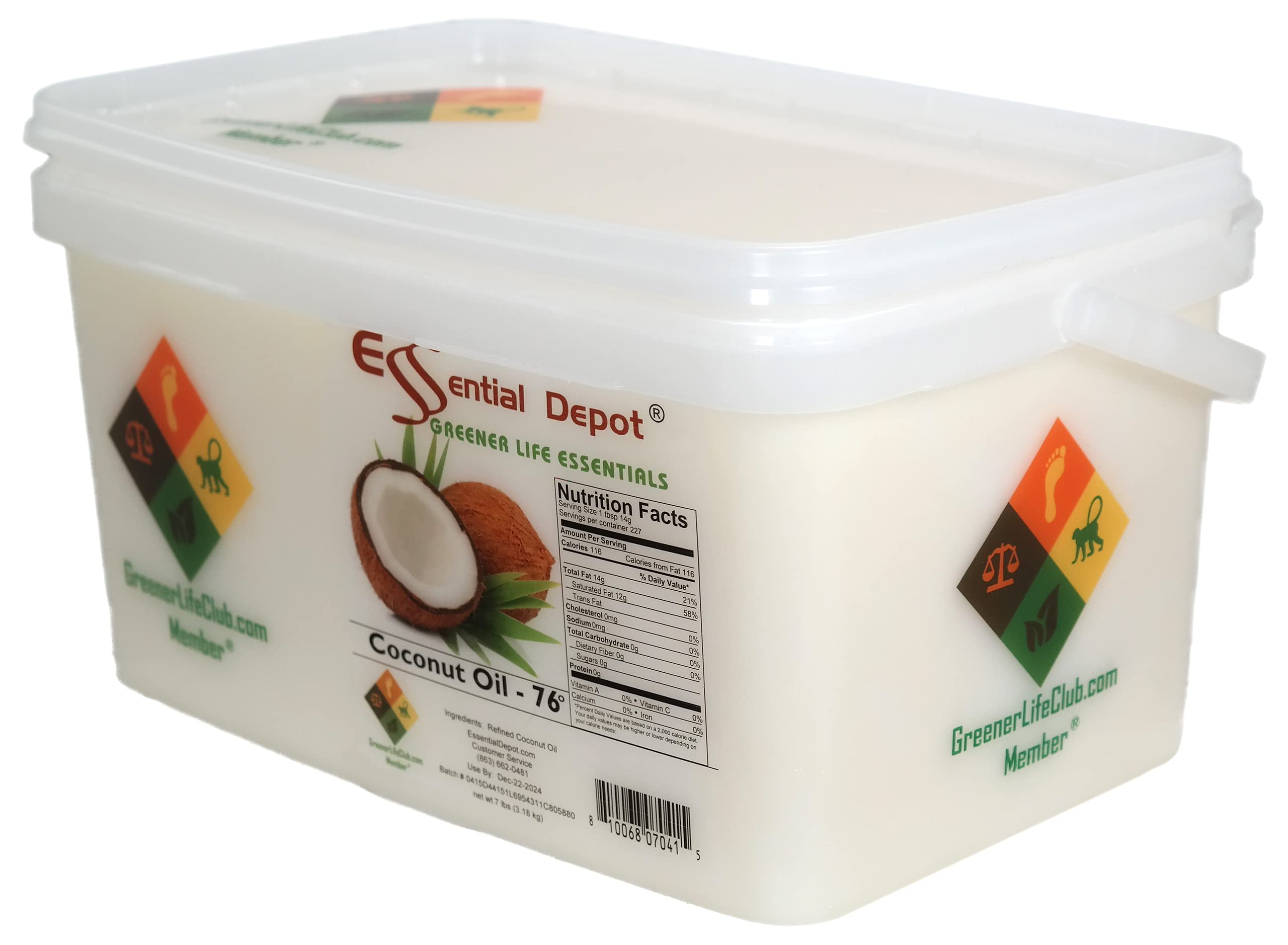 Organic Virgin Coconut Oil 76F - 7 lb Food Grade Coconut Oil in Microwave-Safe PP Container with Resealable Lid & Removable Handle - Perfect for Cooking, Baking, Skincare & Hair Care