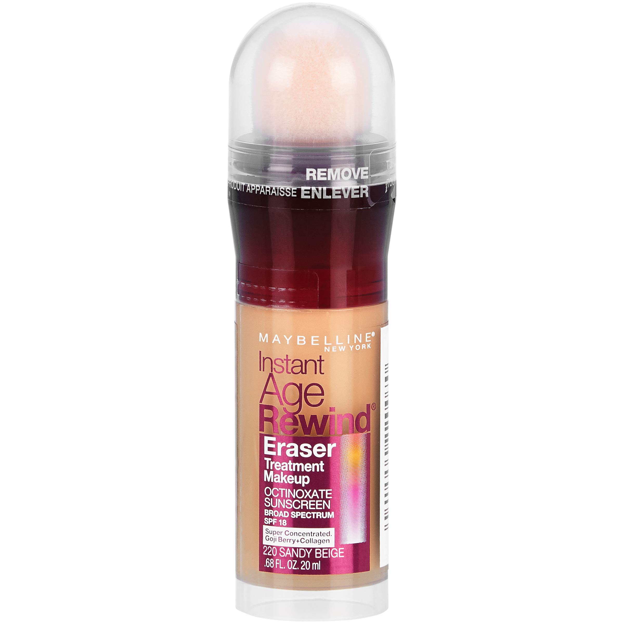 Maybelline Instant Age Rewind Eraser Treatment Makeup with SPF 18 | Anti-Aging Concealer with Goji Berry & Collagen | Sandy Beige | 1 Count | Perfect for Dark Circles, Wrinkles & Everyday Makeup Routine