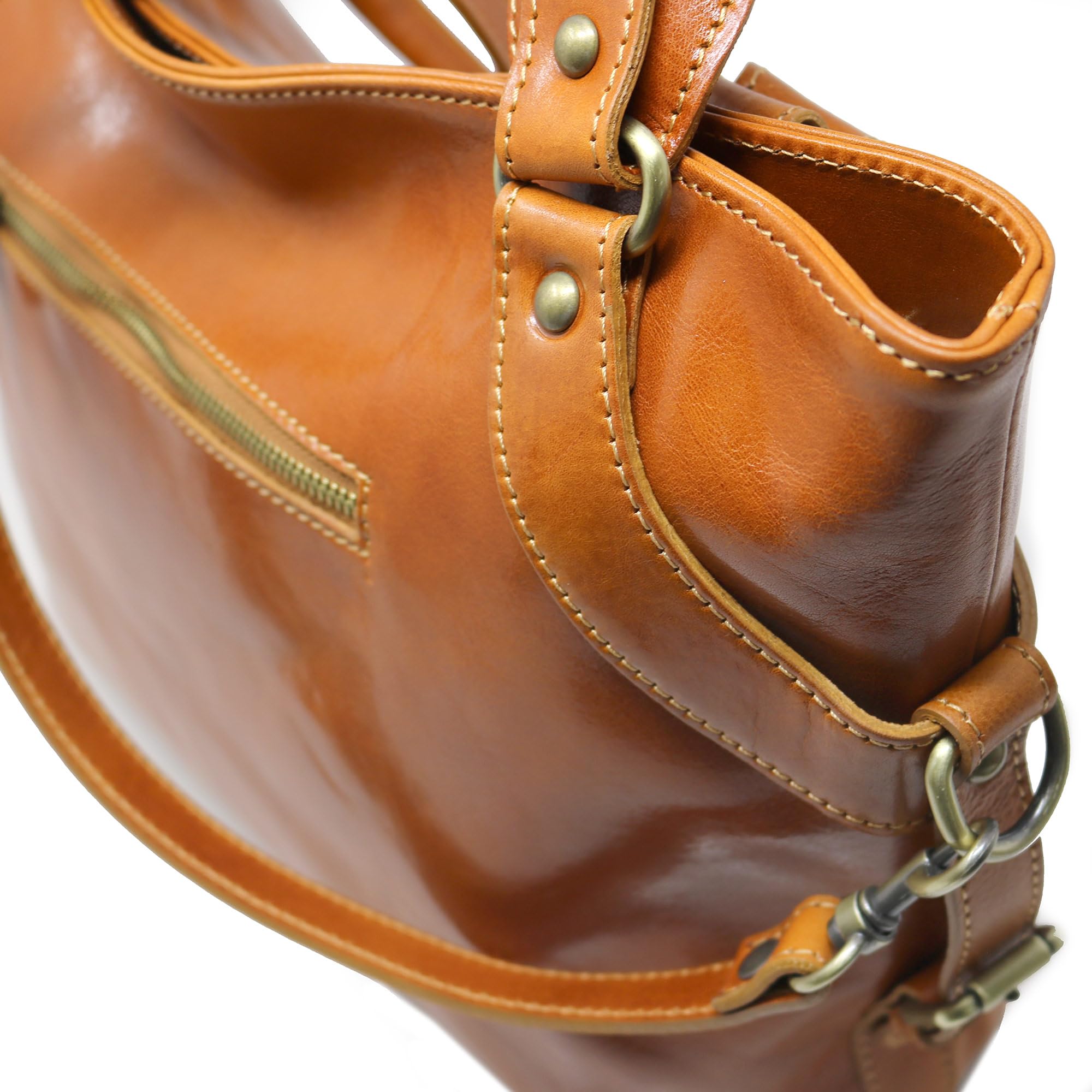 Floto Olive (Honey) Brown Taormina Italian Calfskin Leather Handbag & Shoulder Bag - Perfect for Work, Travel & Everyday Use