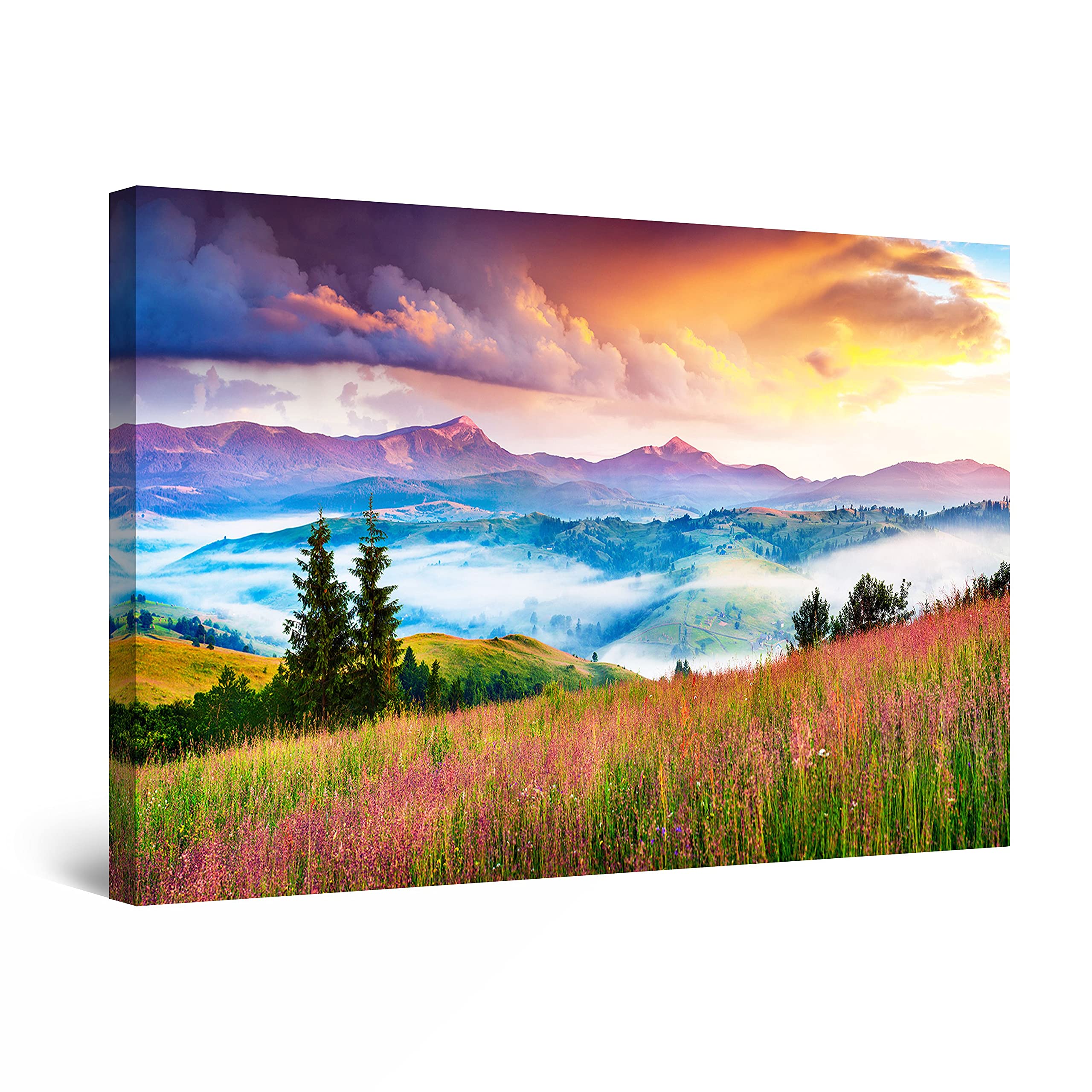 Startonight 24x36 Inch Floral Carpet Mountain Landscape Canvas Wall Art Print - Modern Home Decor for Bedroom, Living Room & Office - Ready to Hang