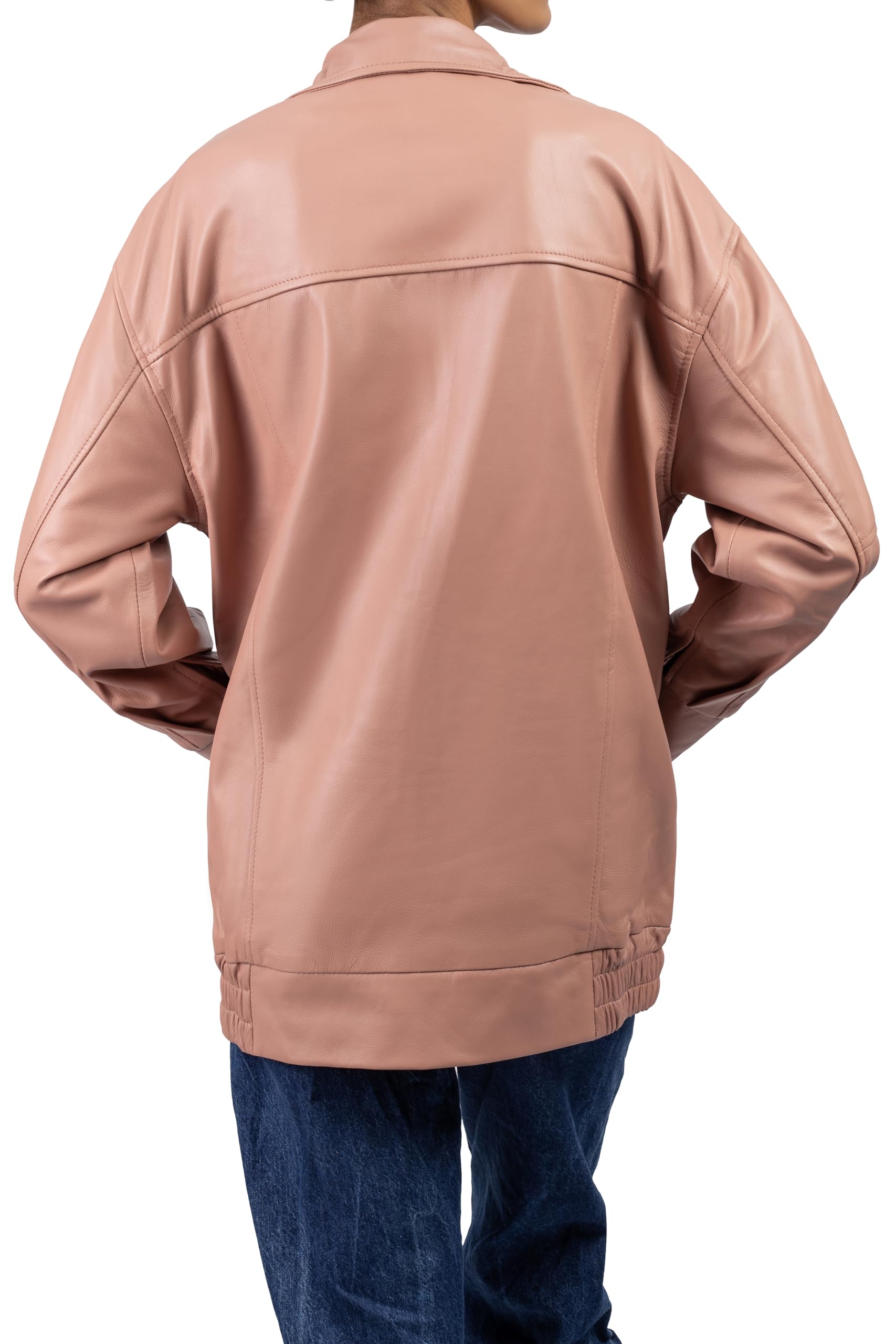 Jild Women's Oversized Lambskin Leather Jacket - Plus Size Fashion Outerwear for Fall | Stylish Layering for Casual Outings & Date Nights