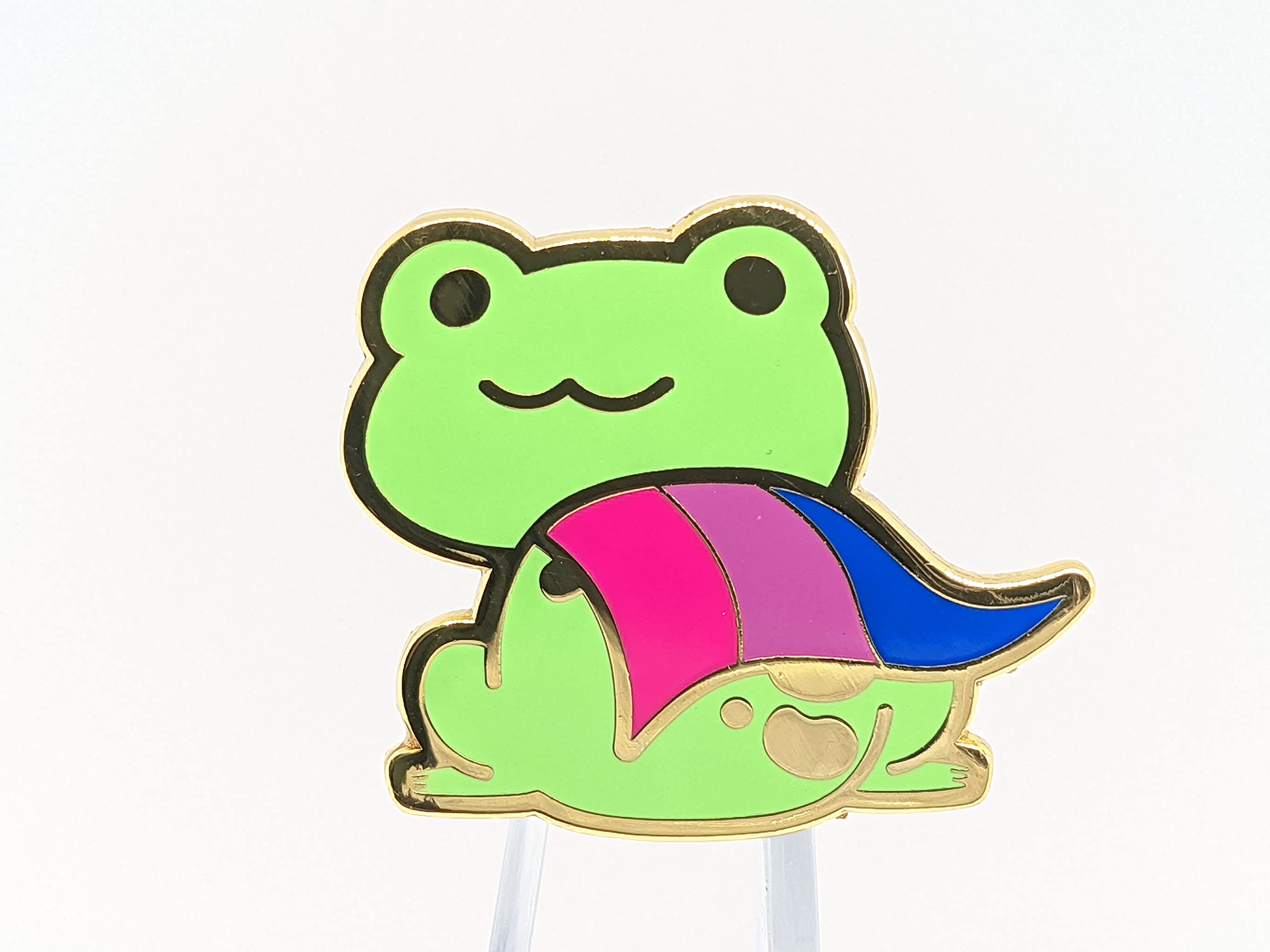 Bisexual Pride Frog Enamel Pin - LGBT+ Flag Colors, Chibi Superhero Gay Frog Badge for Backpacks, Jackets & LGBTQ+ Events
