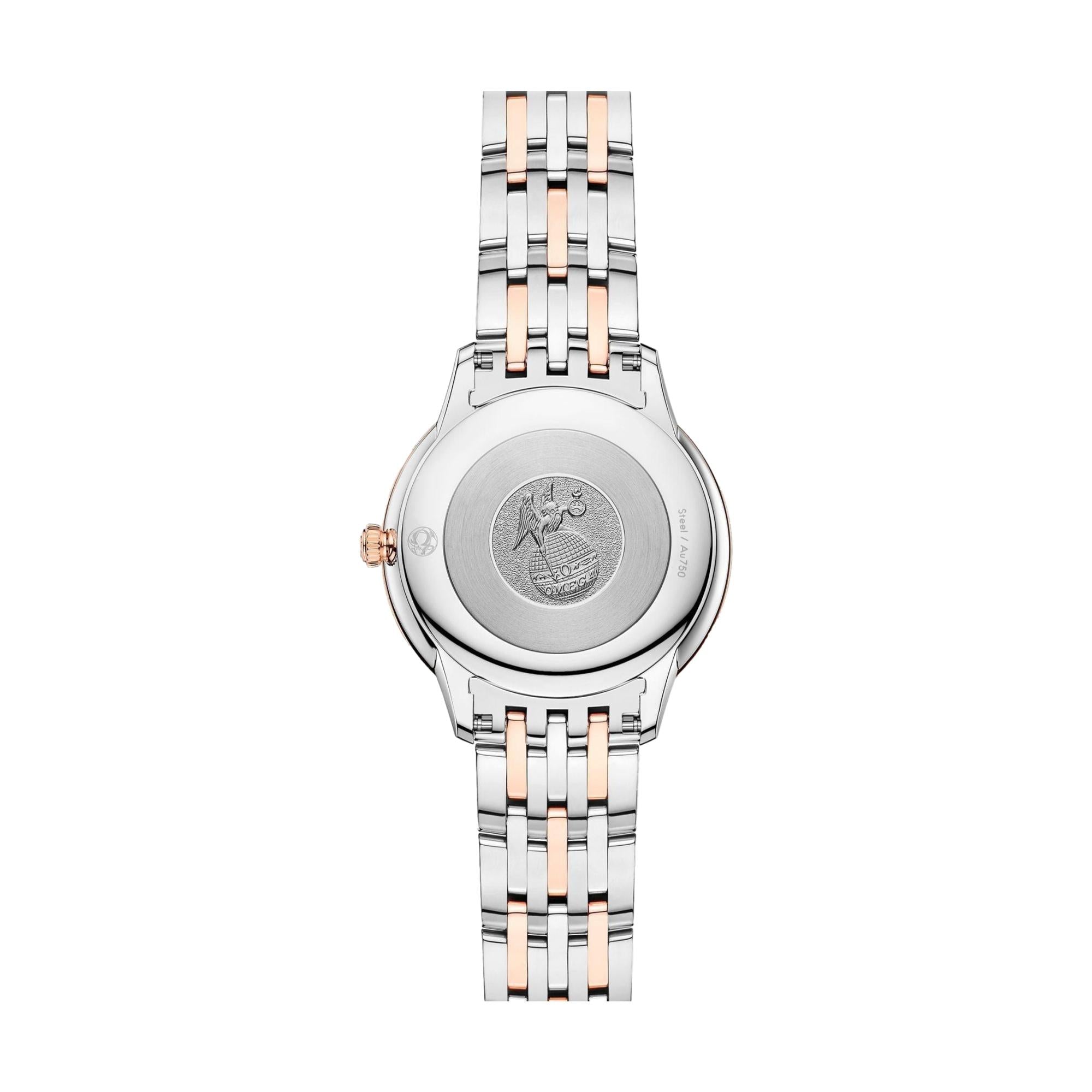 Omega De Ville Prestige 30mm Quartz Watch - Stainless Steel & Sedna Gold Case, Mother of Pearl Dial, Bracelet - Luxury Dress Watch for Women, Perfect for Business, Weddings & Formal Occasions
