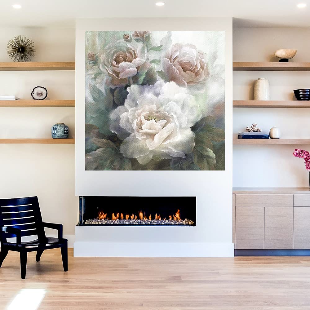 Botanical Wall Art Canvas - White Roses III by Artist Nan | 22x22 Inch Floral Bathroom Decor, Bedroom Plant Pictures, Soft Canvas Wall Art for Home & Office