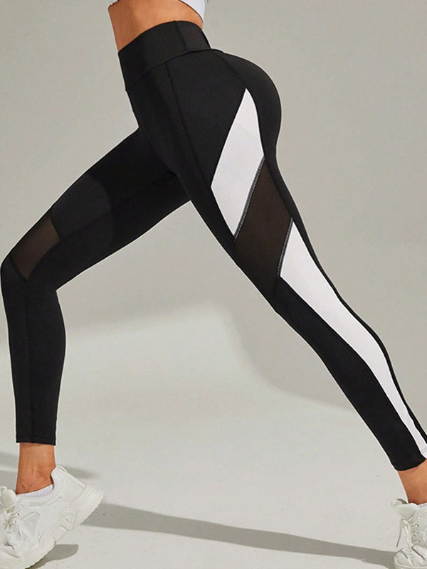 ZASUWA Women's Sexy Mesh High Waisted Leggings with Stripes - Tummy Control & Butt Lifting Workout Yoga Pants for Gym, Running & Casual Wear