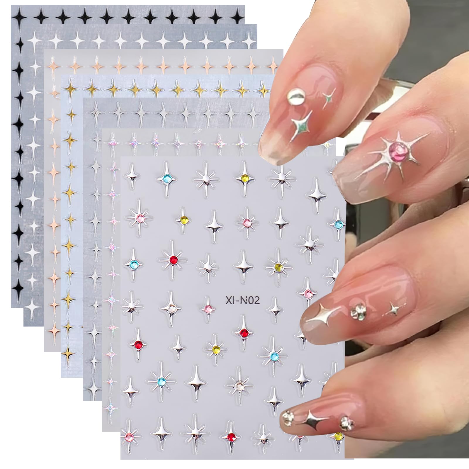 TecoKart® 7 Sheets Galaxy Star Nail Art Stickers - Self-Adhesive Nail Decals with Sparkling Star Design for DIY Manicure, Unique Nail Art Designs for Women & Girls | Perfect for Parties, Weddings, and Special Occasions