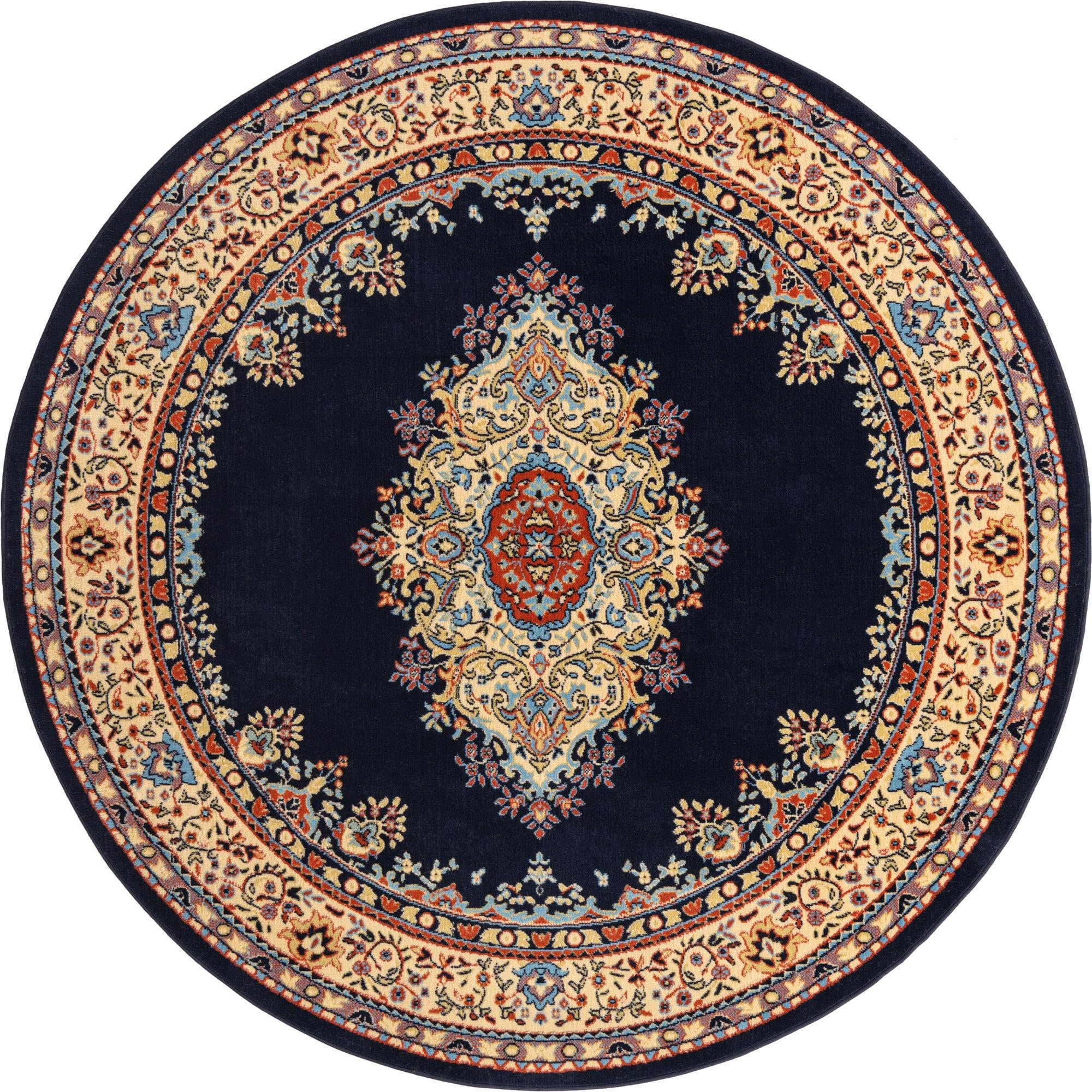 Amaya Collection 8 Ft Round Navy Blue Area Rug - Soft Medium Pile for Kitchens & Dining Rooms | Durable Floor Covering for High Traffic Areas & Home Decor