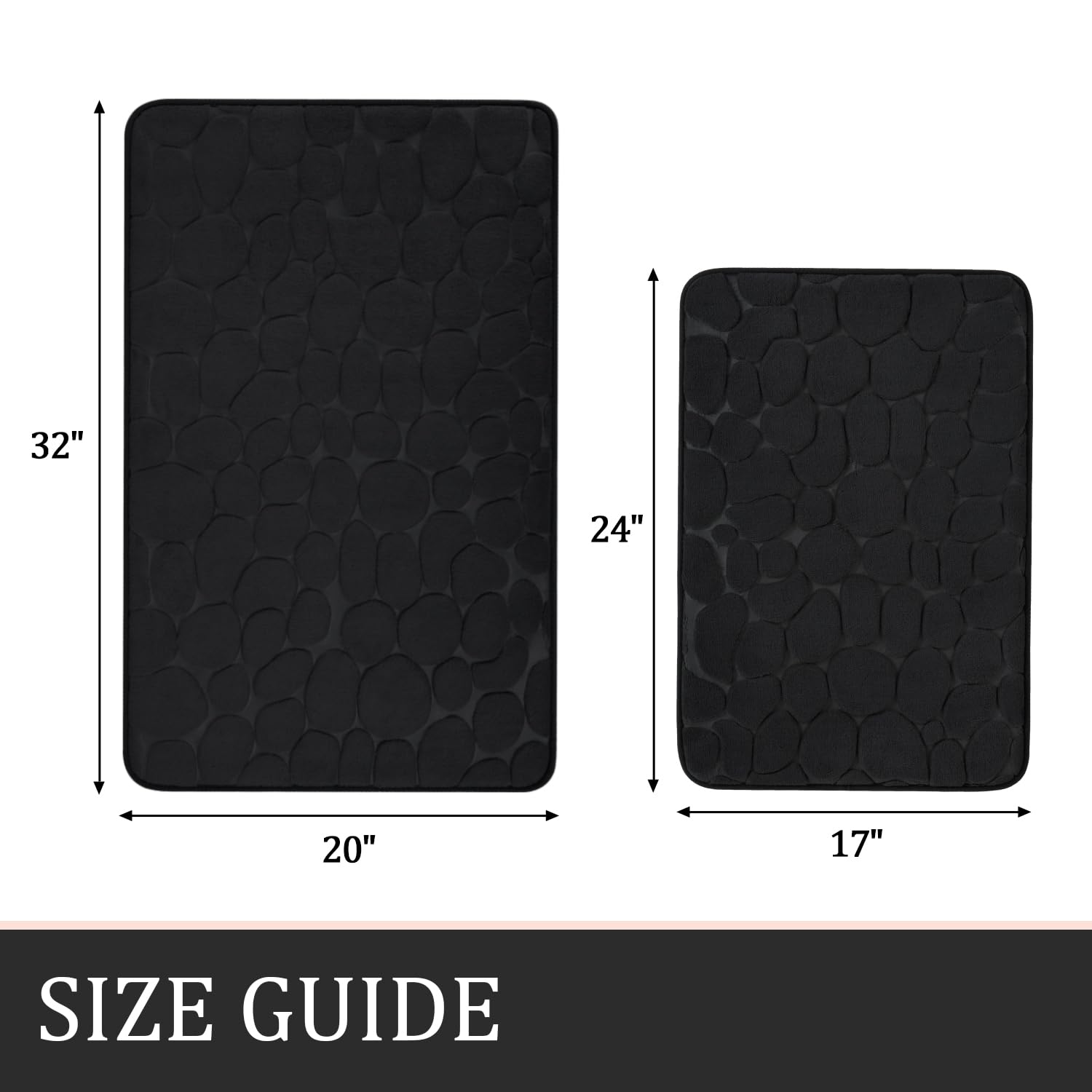 YIHOUSE 2-Piece Cobblestone Memory Foam Bathroom Rug Set - Extra Thick Non-Slip Bath Mats, Super Absorbent & Machine Washable - Soft Black Bath Rugs for Tub, Shower, Toilet & Floor - Perfect for Bathroom Safety and Comfort