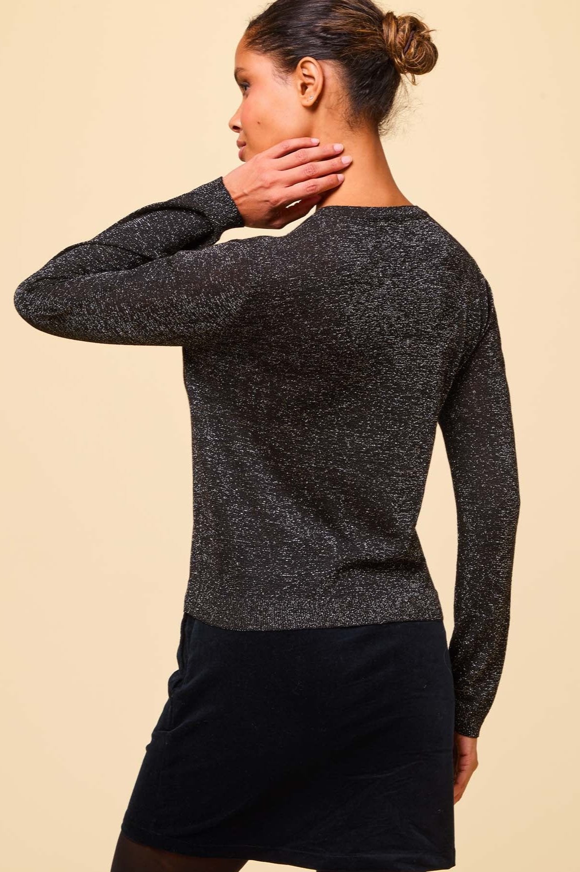 Metallic Knit Cardigan Women's Long Sleeve Open Front Sweater - Black & Gold for Fall/Winter Fashion, Office Wear & Casual Outfits