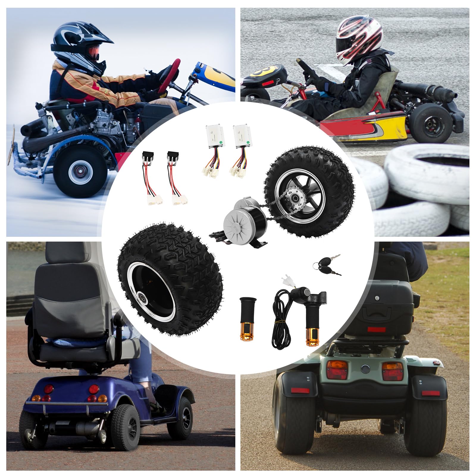 10 Inch 24V 250W Dual Motor Drive Air Wheel Conversion Kit with Digital Display & Throttle Reverse Switch - Electric Scooter Wheel Conversion for Go-Karts, Wheelchairs - Perfect for DIY Mobility Upgrades and Off-Road Fun