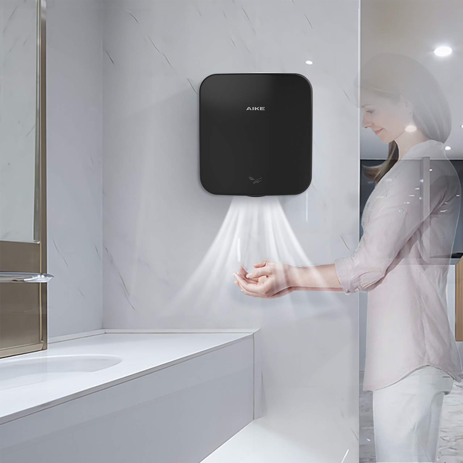 AK2800C Heavy Duty Jet Cube High Speed Hand Dryer - 1400W, 110V, Matt Black Finish - Ideal for Commercial Bathrooms, Restaurants, and High-Traffic Public Restrooms