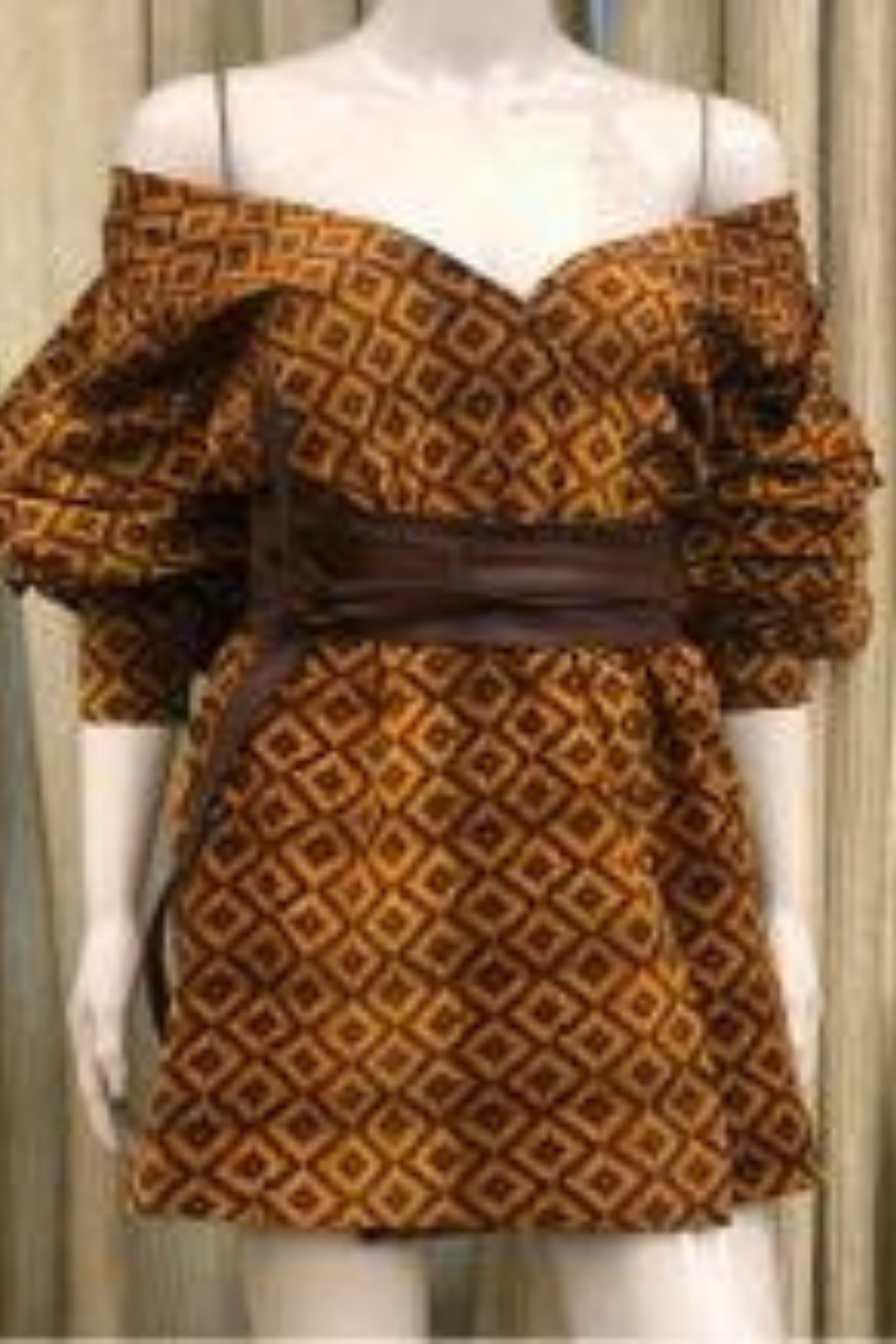 Beige Brown Basket Weave Print Off Shoulder Dress - Women's Summer Boho Chic Flowy Dress for Beach, Vacation & Date Night