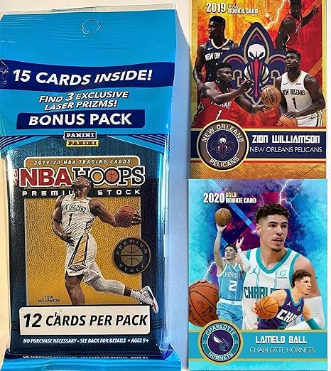 2019-20 Panini NBA Hoops Premium Stock Basketball Trading Cards - 15 Card Multi-Pack with Custom Novelty Cards - Collectible Sports Memorabilia for Basketball Fans and Card Collectors - Perfect for Gifts, Trading, and Display