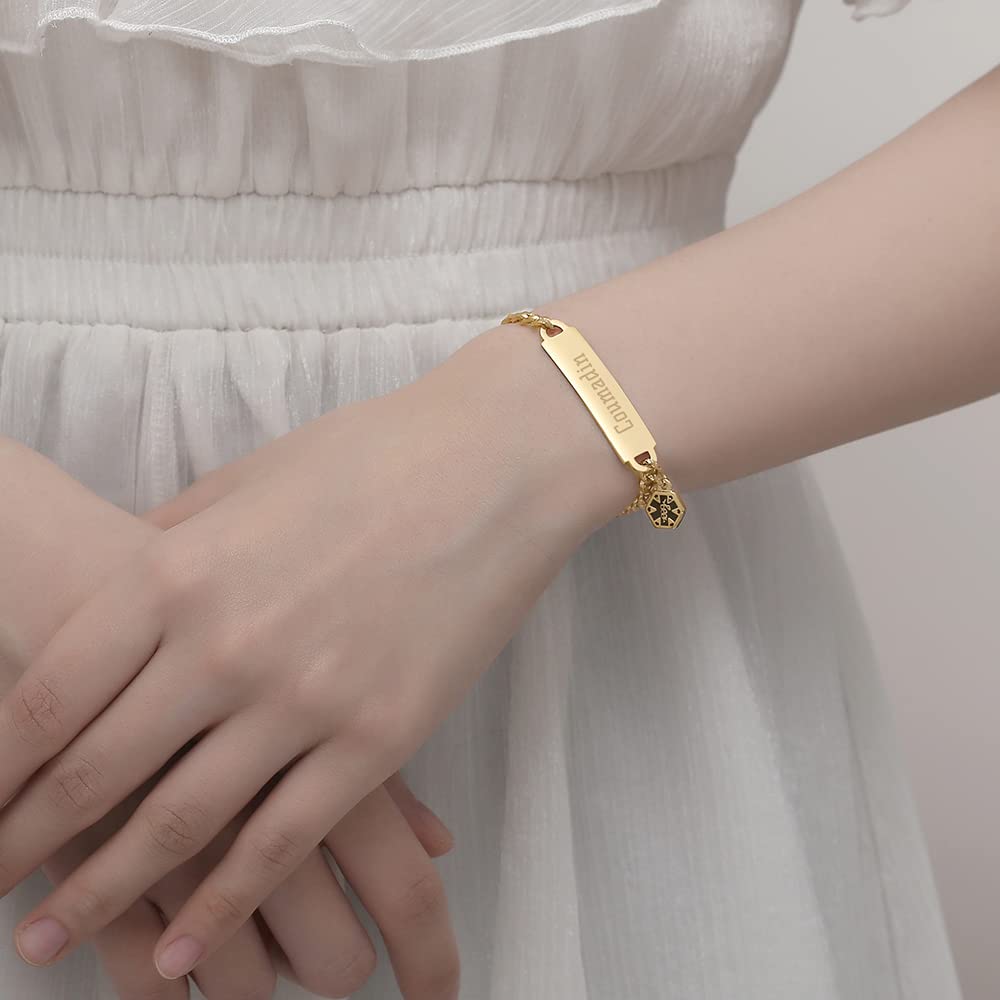 LinnaLove Engravable Medical Alert Bracelet for Women - Shining Cutting Chain Design - Ideal for Emergency ID, Diabetes & Allergy Warnings (Perfect for Daily Wear & Outdoor Activities)
