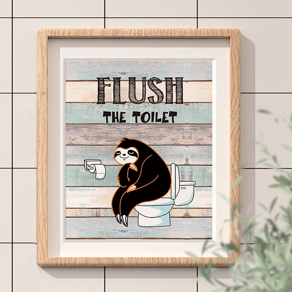 Sloth Wall Art Decor - 4 Set 8”x10” Unframed Rustic Bathroom Posters for Kids & Sloth Lovers - Inspirational Wash Brush Flush Nursery Decor - Perfect for Bathrooms, Playrooms & Kids' Bedrooms