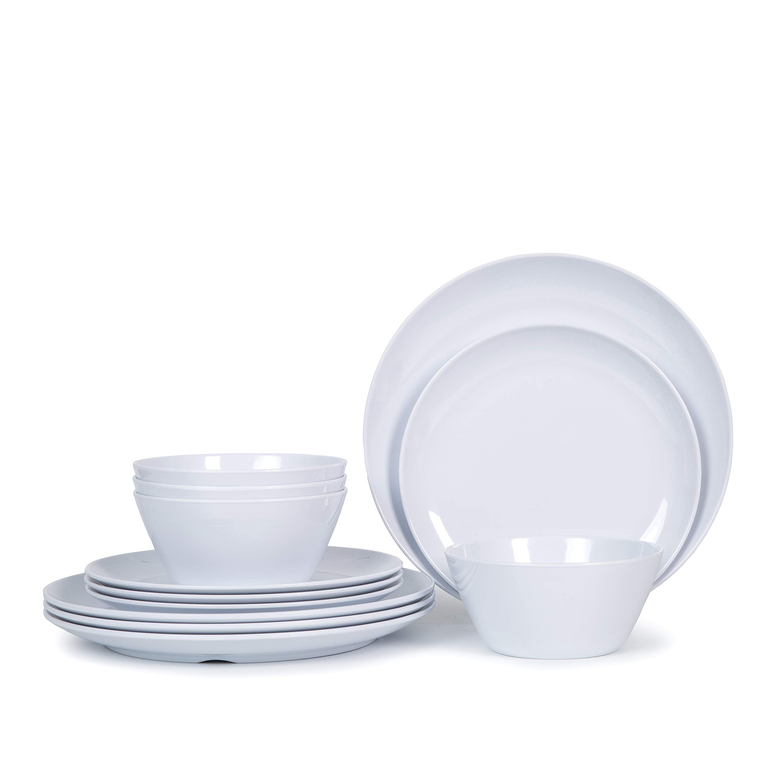 Premium 12-Piece Melamine Dinnerware Set - 4-Person Plates & Bowls for Indoor/Outdoor Dining | Dishwasher Safe, Lightweight & Durable White Tableware | Perfect for Picnics, Camping & Everyday Use