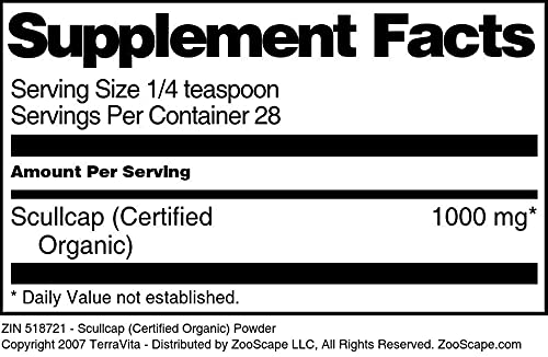 Organic Scullcap Powder - 1 oz (ZIN: 518721) | Certified Herbal Supplement for Stress Relief & Sleep Support - Perfect for Teas, Tinctures & Natural Remedies
