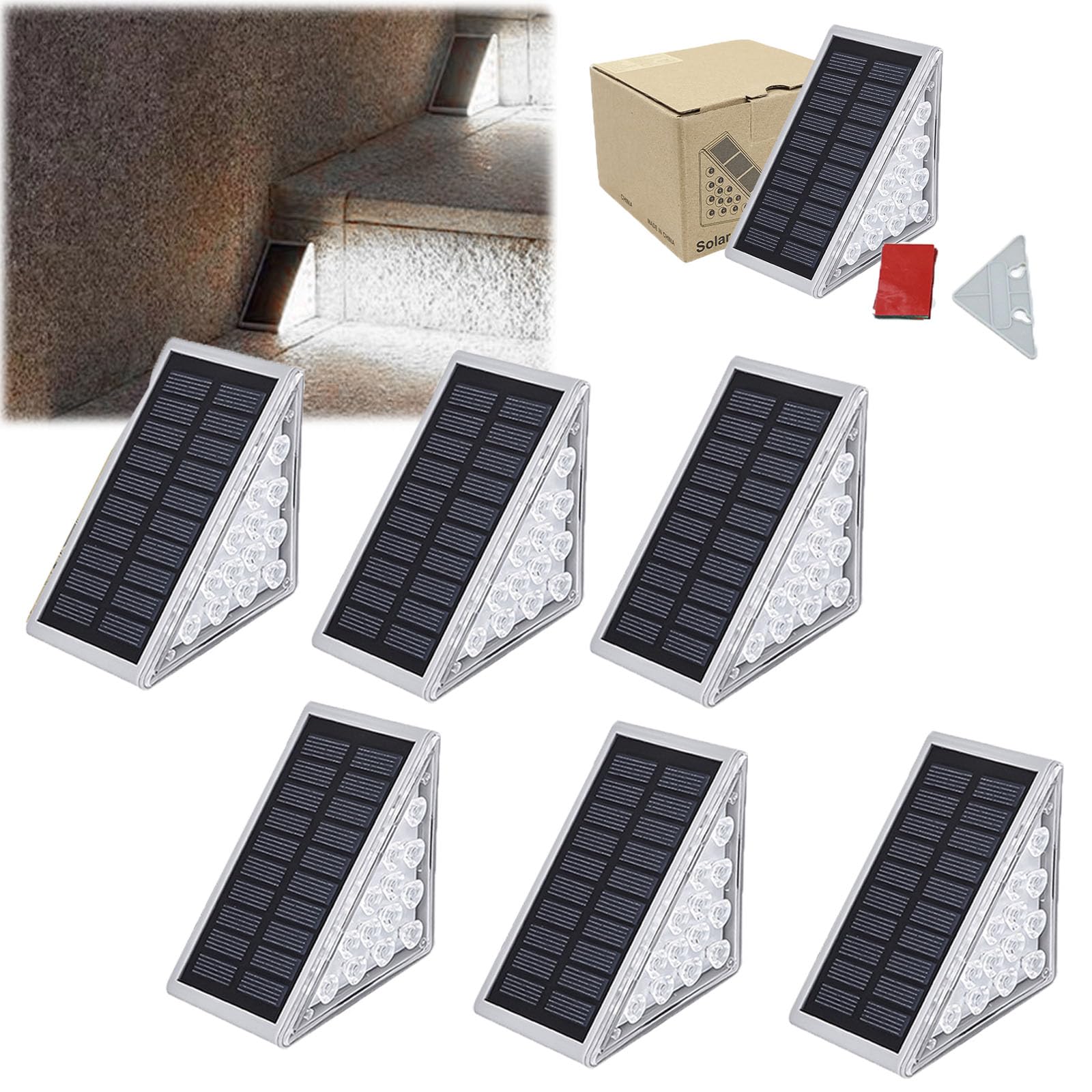 Solar Powered Outdoor Step Lights - Waterproof LED Triangle Stair Lights for Instant Curb Appeal (6 Pack, White) | Perfect for Garden Pathways, Porch Steps & Driveway Edges