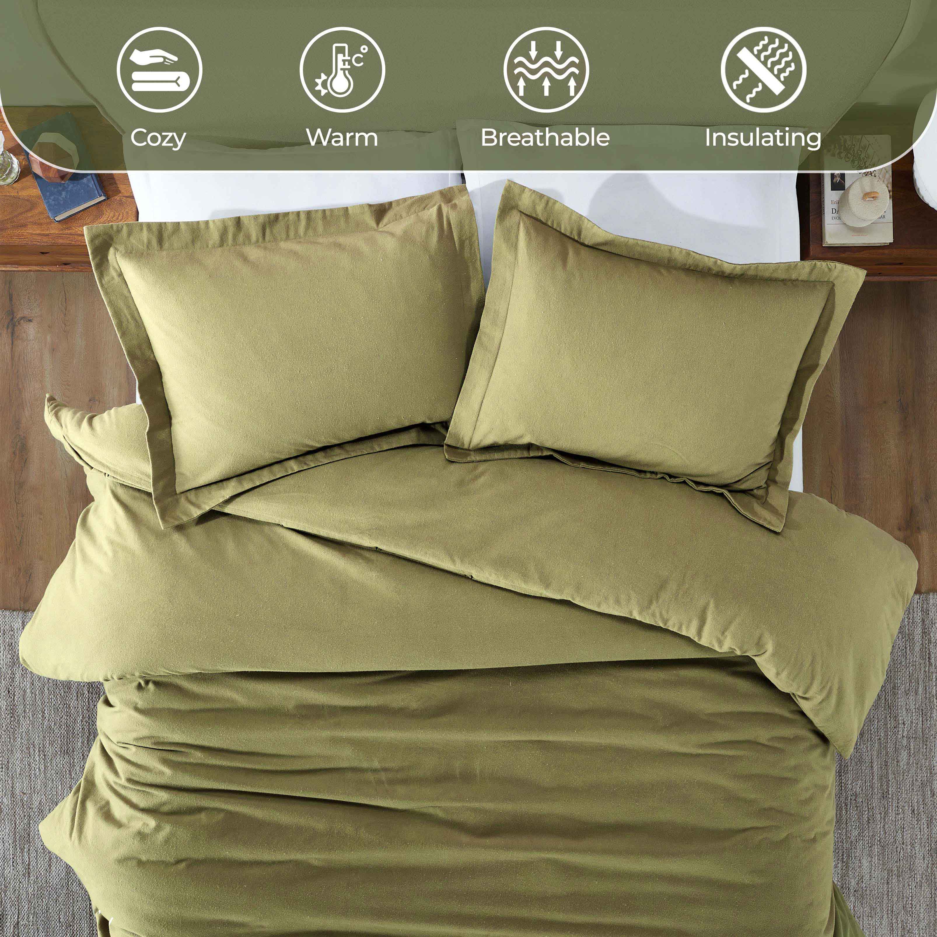 Premium Rome Flannel Cotton Solid Brushed Duvet Cover Set - Soft & Cozy Queen/King Size Bedding for Winter - Perfect for Cold Weather & Cozy Bedroom Decor