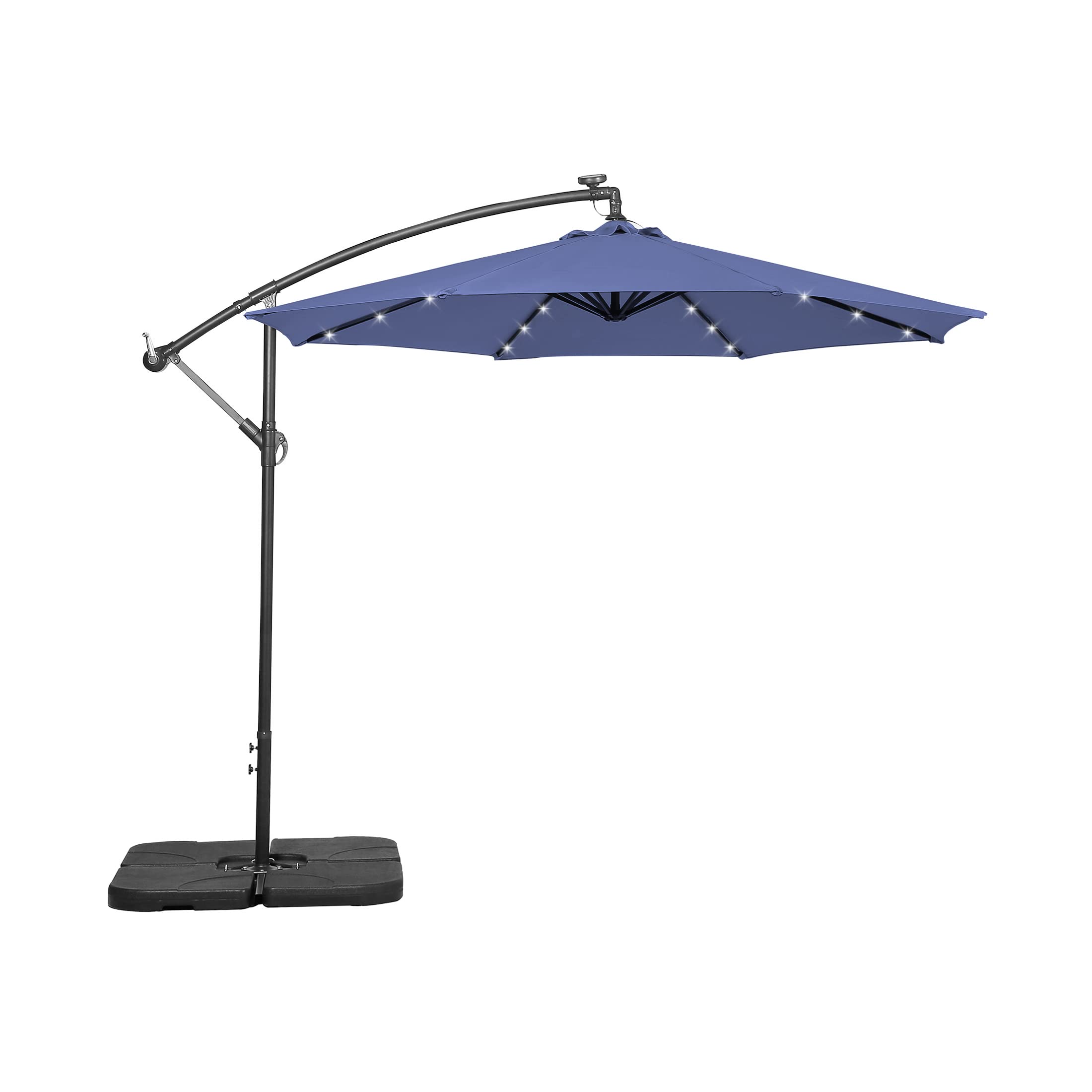 WO Home Furniture 10ft Patio LED Cantilever Umbrella Set with Stand & Base Weights - 3-Piece Outdoor Shade Solution in Navy Blue | Perfect for Poolside, Backyard, and Garden Relaxation
