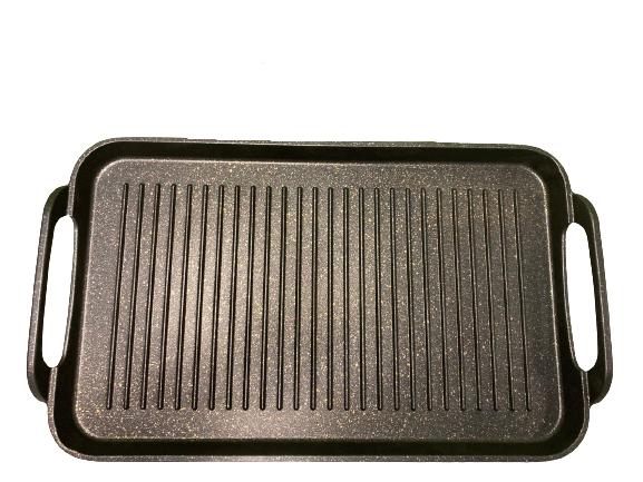 2-Pack Marble Griddle Set - Ribbed & Smooth Double-Sided Grill Pan with Free Colored Handles - Perfect for Gas Stove Cooking, Pancakes, Steaks & Outdoor BBQ