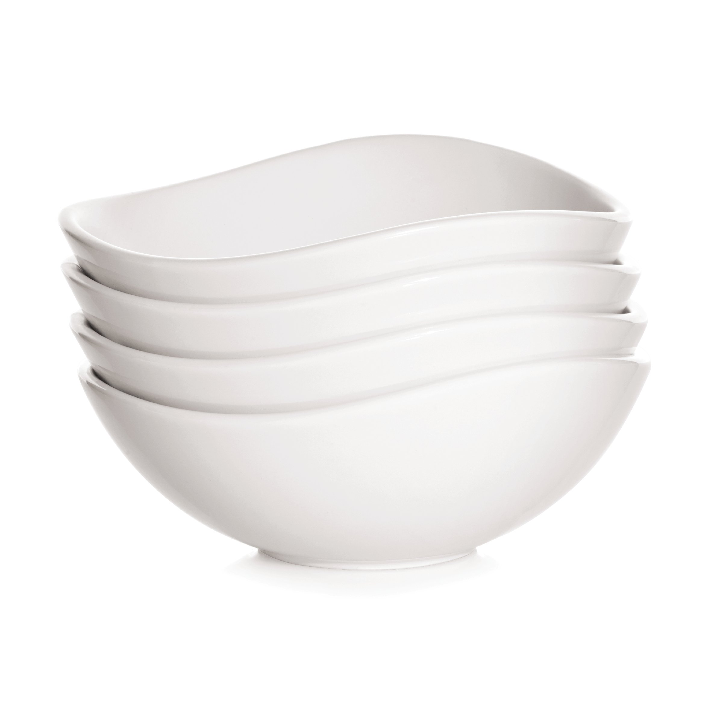 Premium 6-Inch Chamfer Porcelain Bowls - Set of 4 in Snow White - Perfect for Soups, Salads, Desserts & Elegant Table Settings